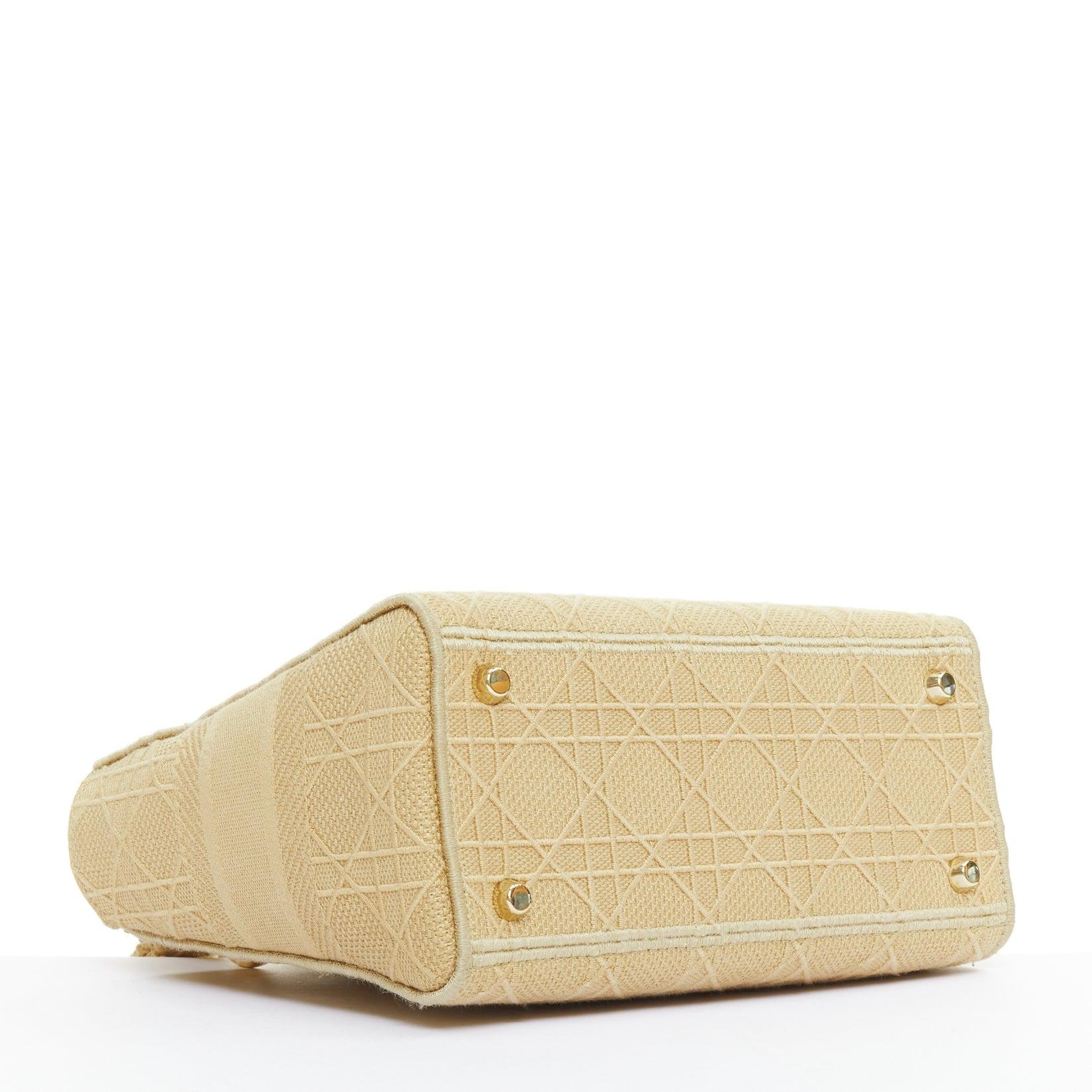 CHRISTIAN DIOR Lady D-Lite Medium Cannage beige canvas CD charm top handle bag For Sale 1