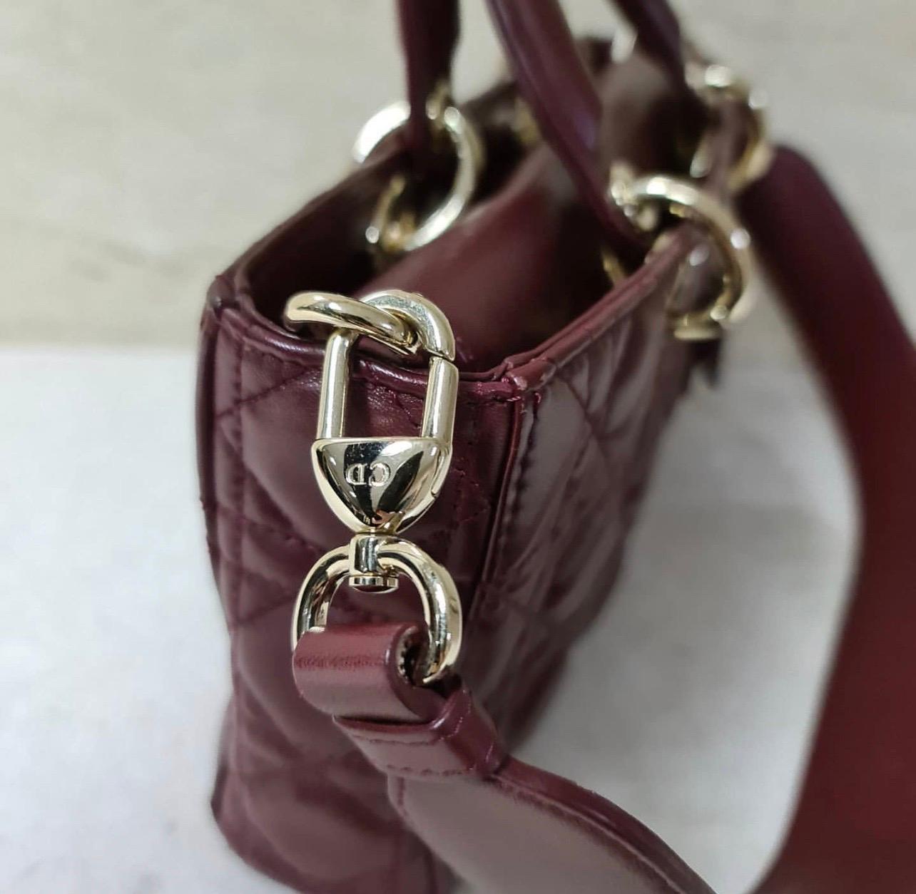 Black Christian Dior Lady Dior 2016 Burgundy Rectangular Leather Bag