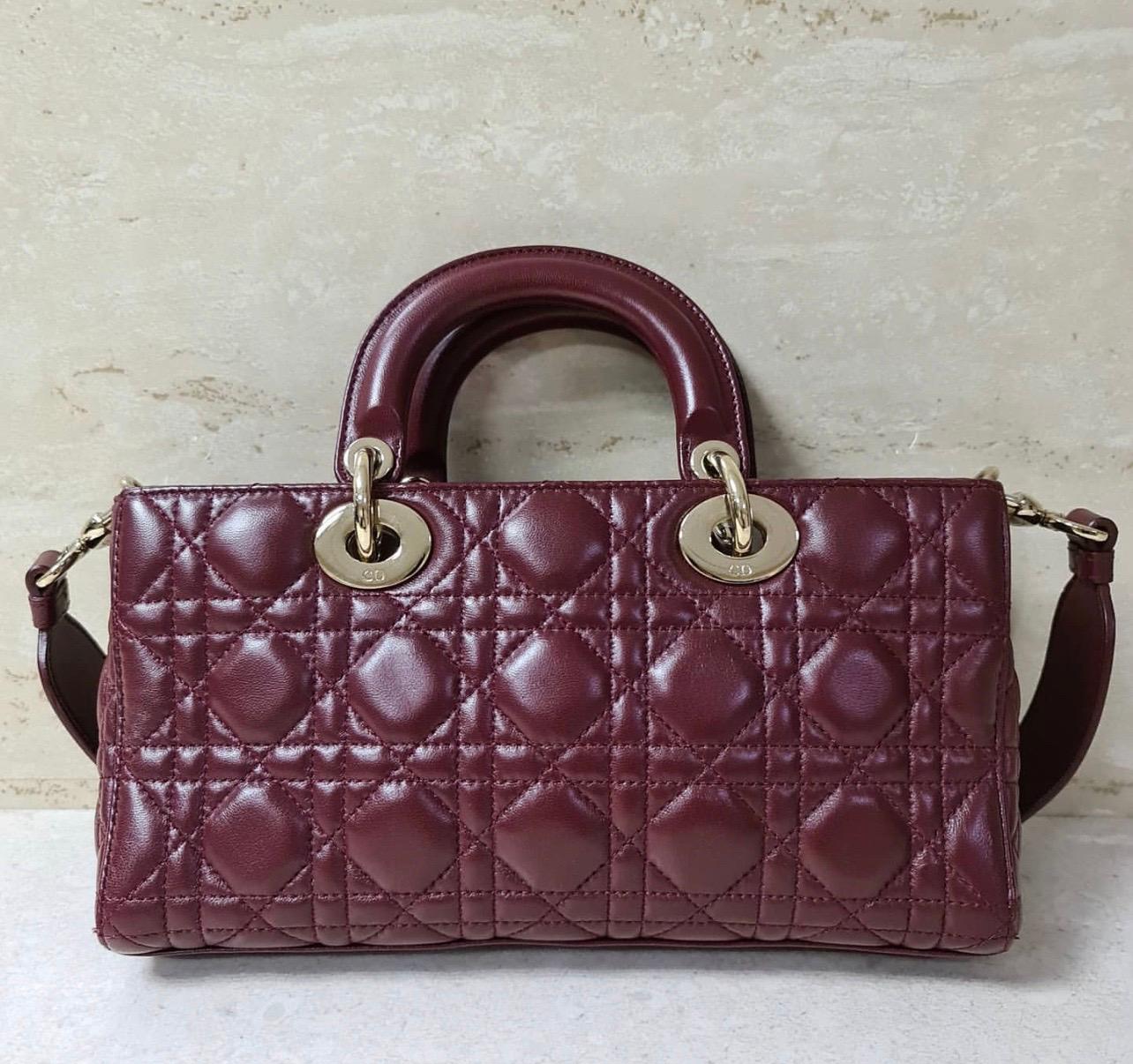 Christian Dior Lady Dior 2016 Burgundy Rectangular Leather Bag In Excellent Condition In Krakow, PL