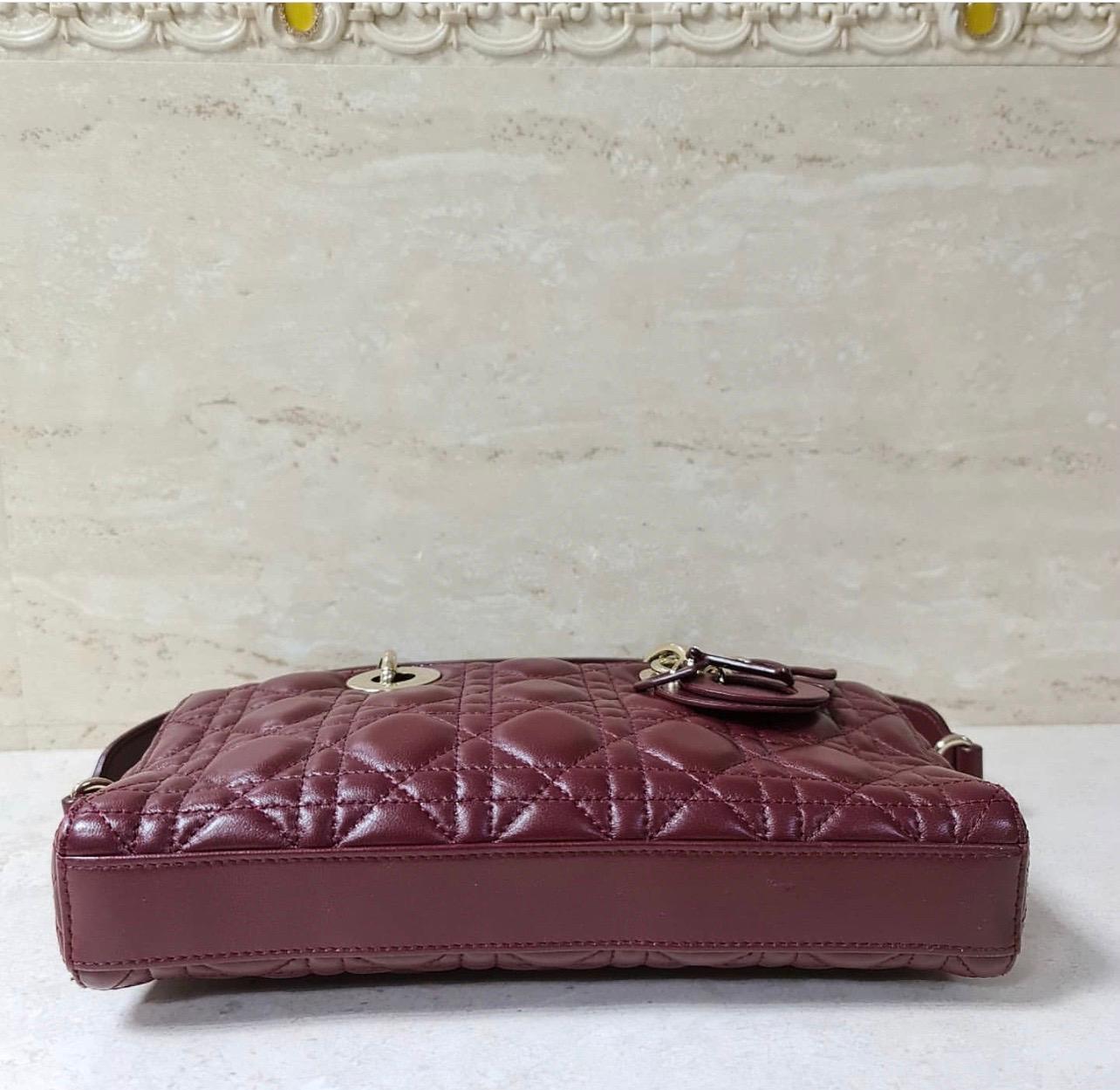 Women's Christian Dior Lady Dior 2016 Burgundy Rectangular Leather Bag