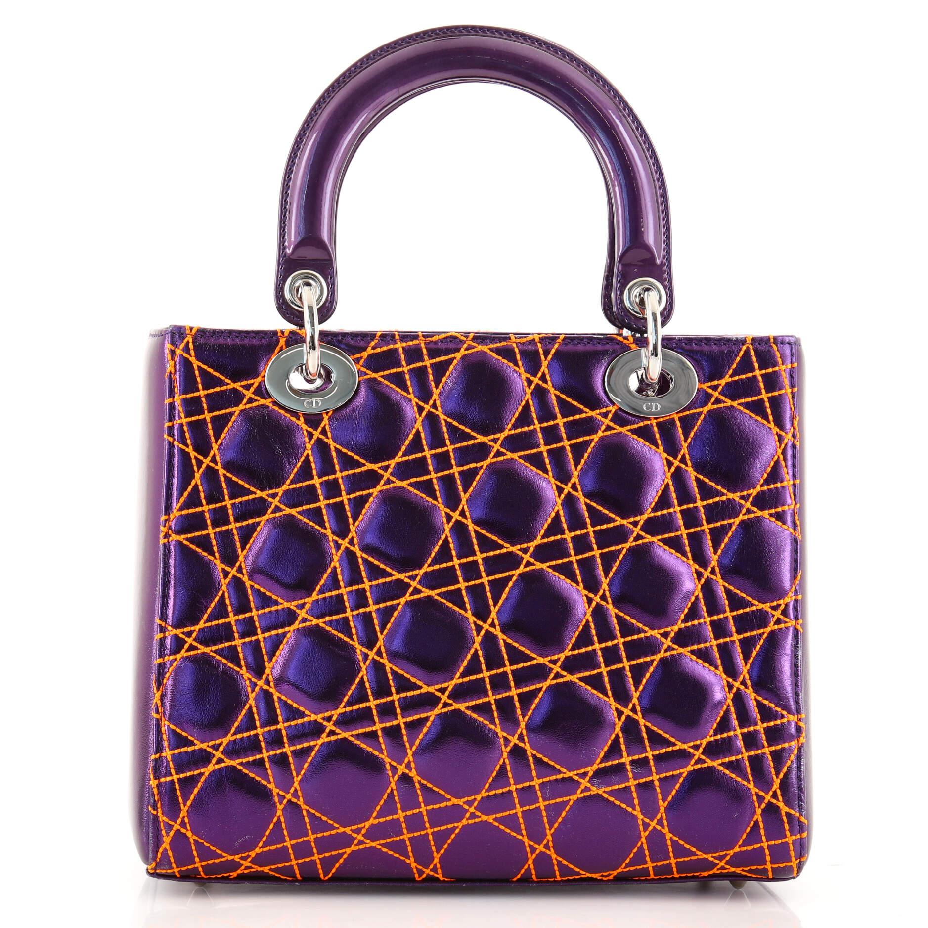 Purple Christian Dior Lady Dior Bag Anselm Reyle Cannage Quilt Leather Medium