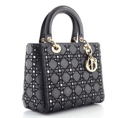 Christian Dior Lady Dior Bag Beaded Cannage Quilt Leather Medium