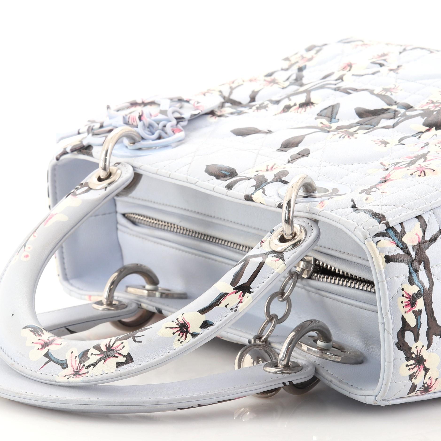 Gray Christian Dior Lady Dior Bag Cannage Quilt Floral Printed Lambskin Medium