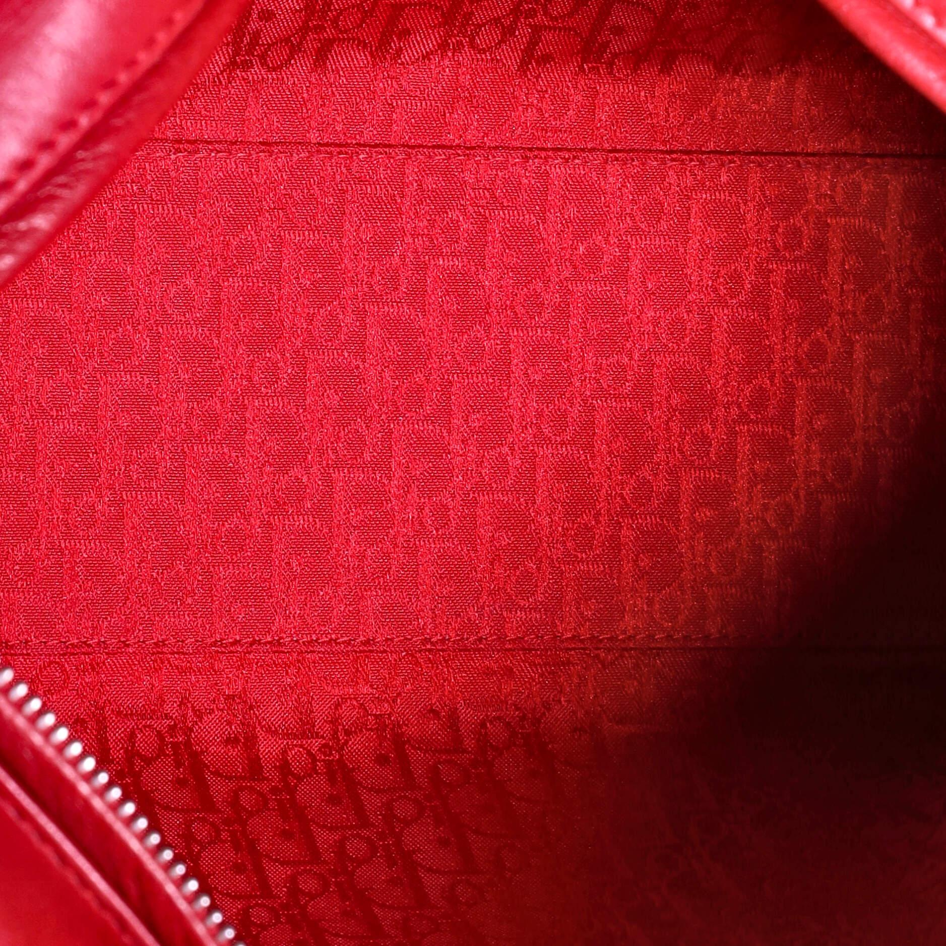 Red Christian Dior Lady Dior Bag Cannage Quilt Lambskin Large