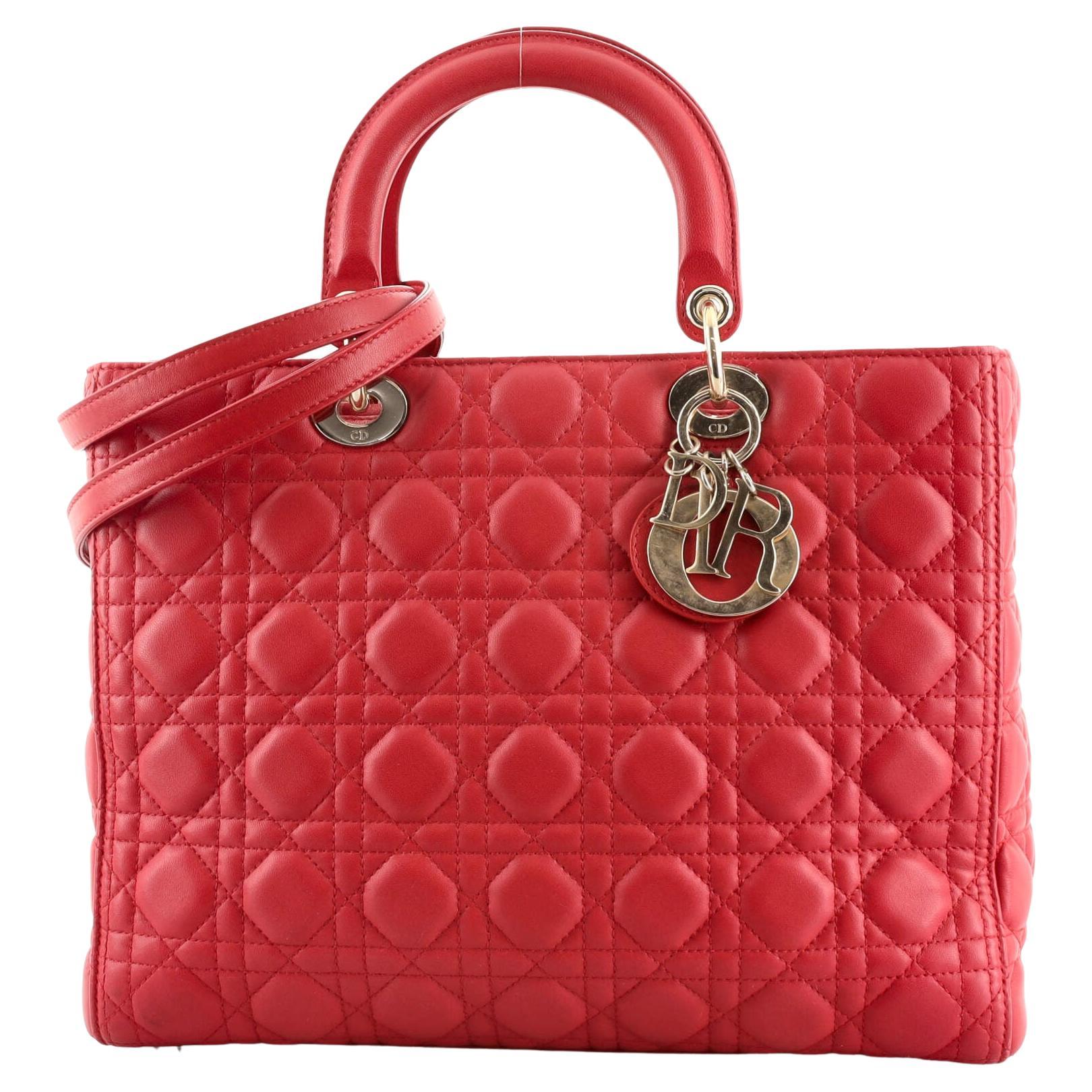LARGE LADY BAG 32CM RED CANNAGE LAMBSKIN