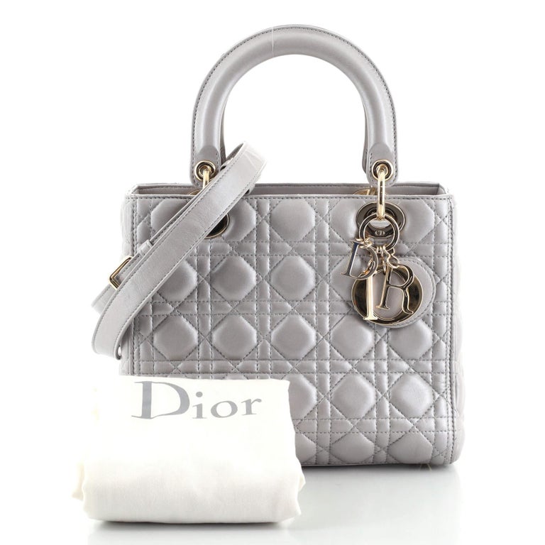 Dior - Medium Lady Dior Bag Stone Gray Cannage Lambskin - Women