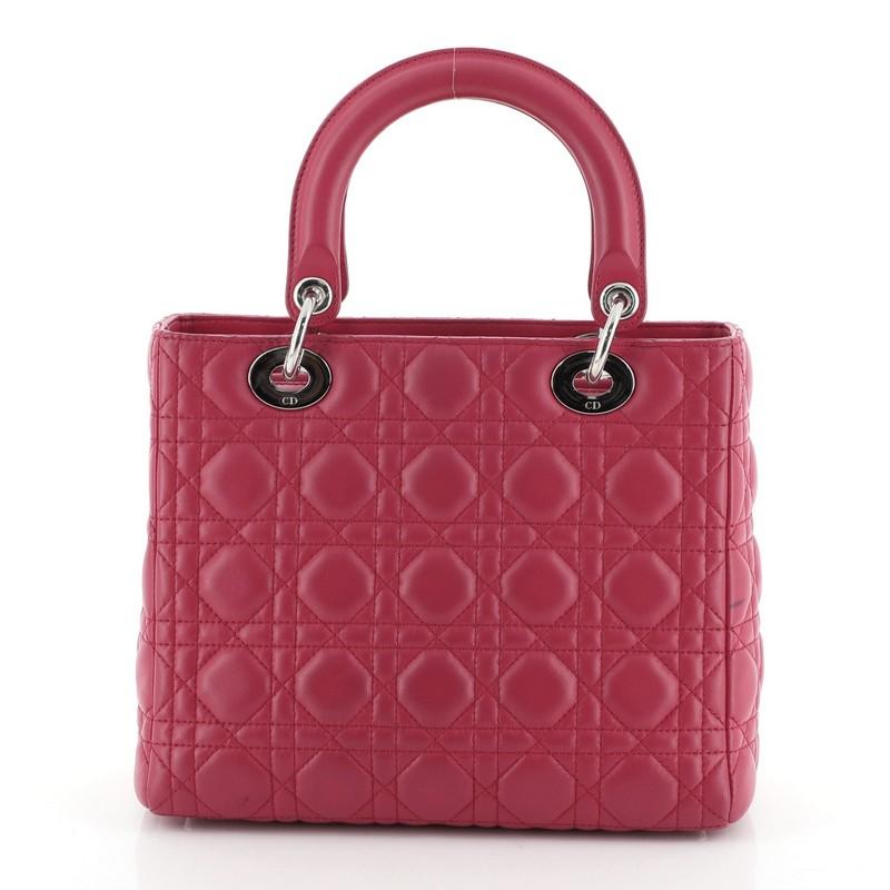 Pink Christian Dior Lady Dior Bag Cannage Quilt Lambskin Medium