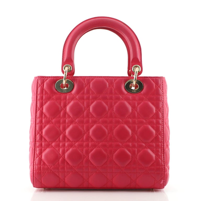 CHRISTIAN DIOR Mini Lady Dior Pink Nylon Cannage Quilted Classic  Women's Handbag