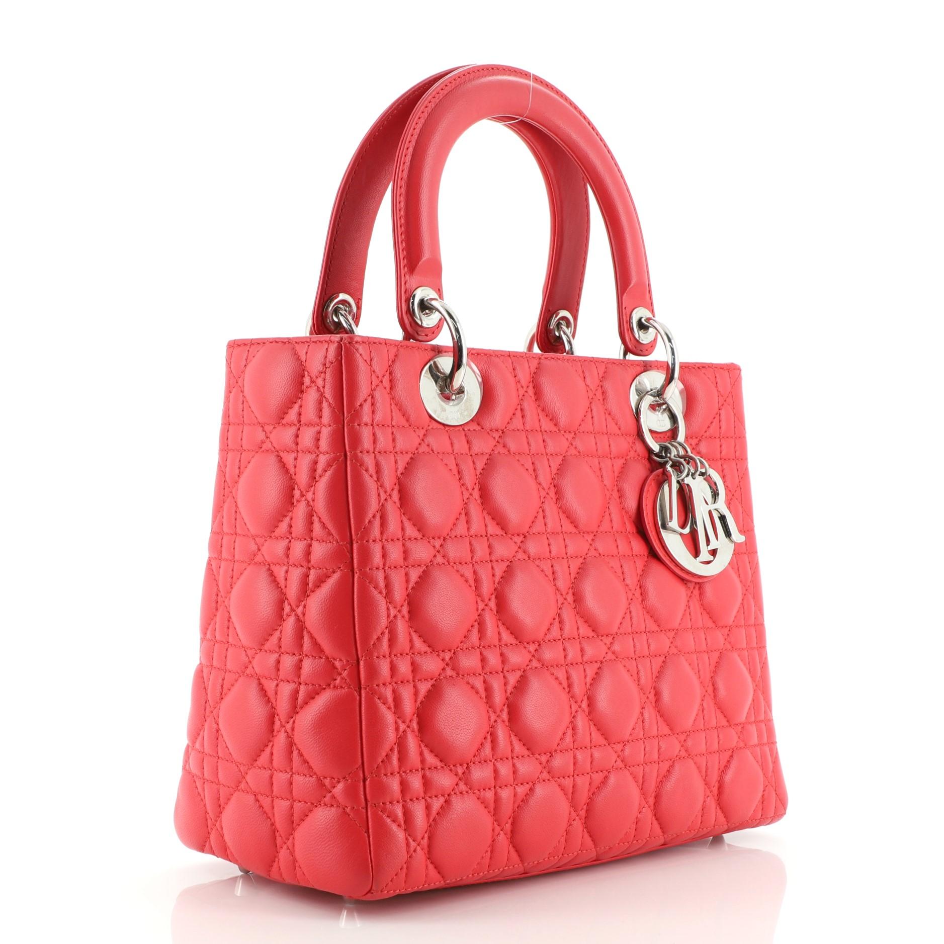 Red Christian Dior Lady Dior Bag Cannage Quilt Lambskin Medium