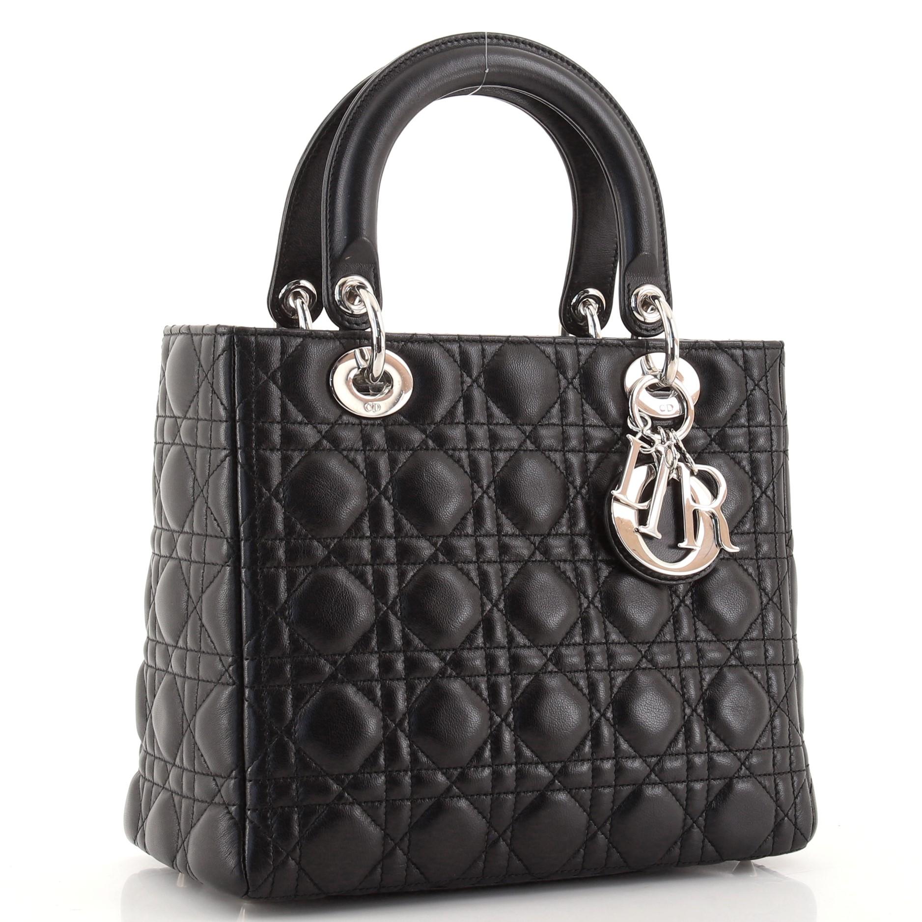 Black Christian Dior Lady Dior Bag Cannage Quilt Lambskin Medium