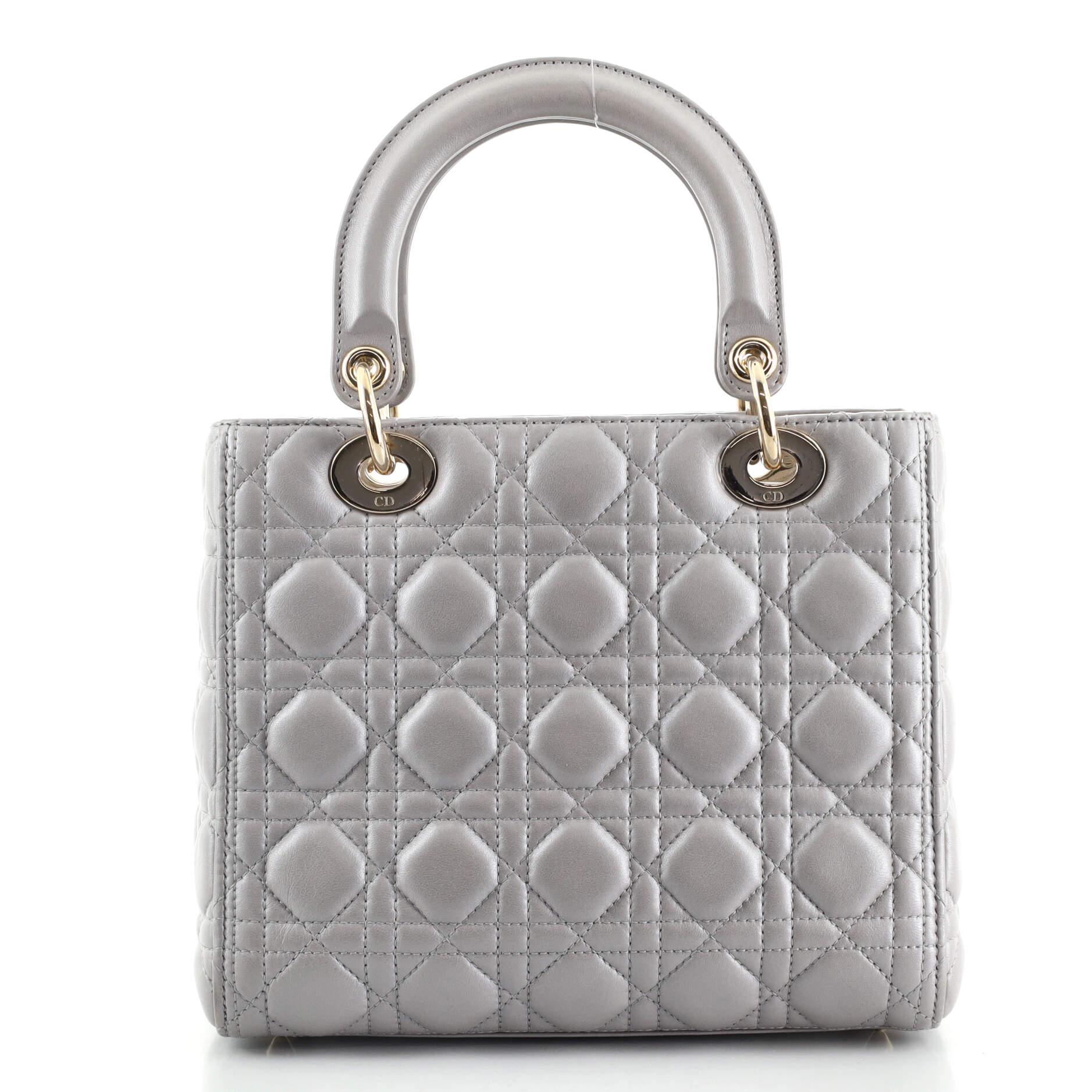 Gray Christian Dior Lady Dior Bag Cannage Quilt Lambskin Medium