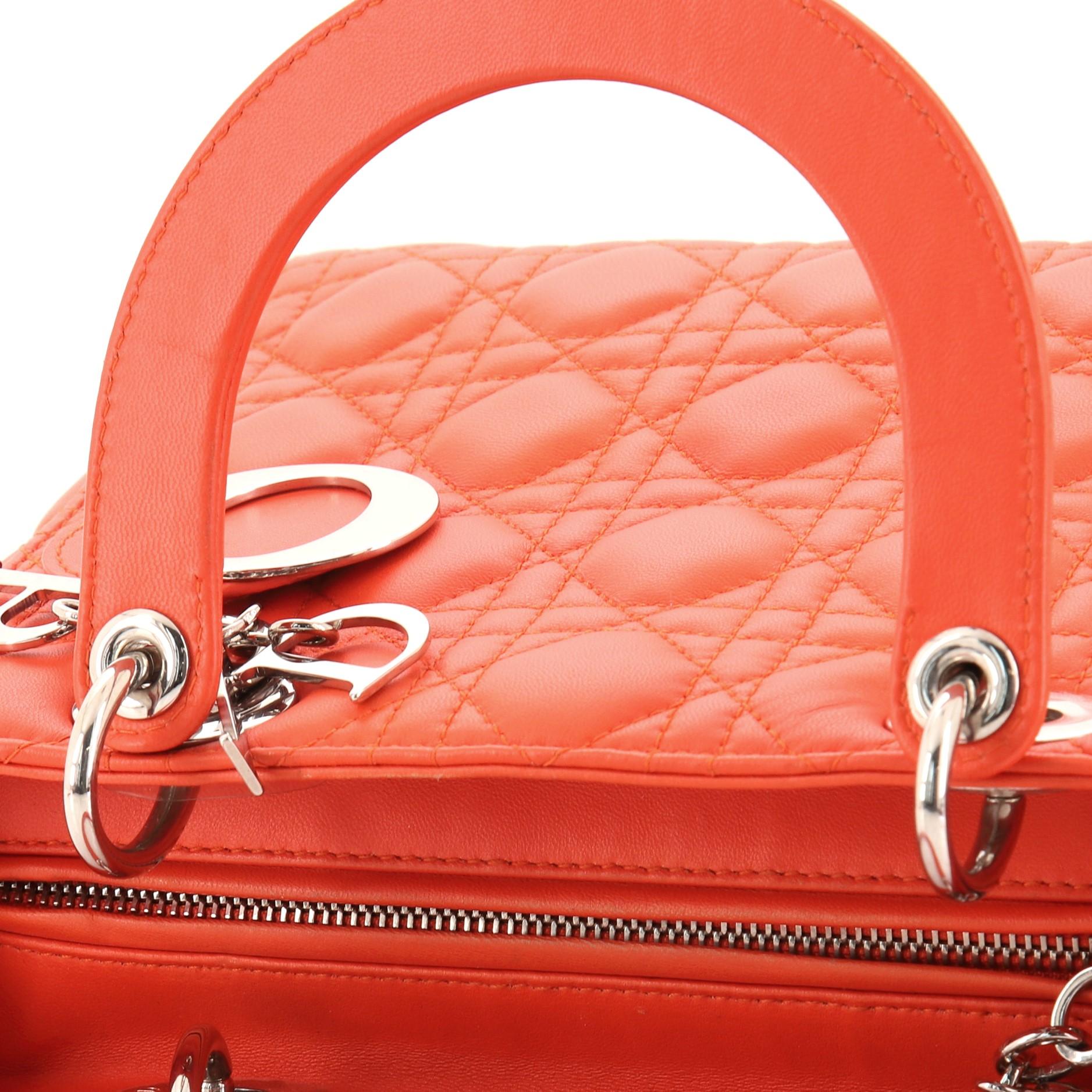 Red Christian Dior Lady Dior Bag Cannage Quilt Lambskin Medium