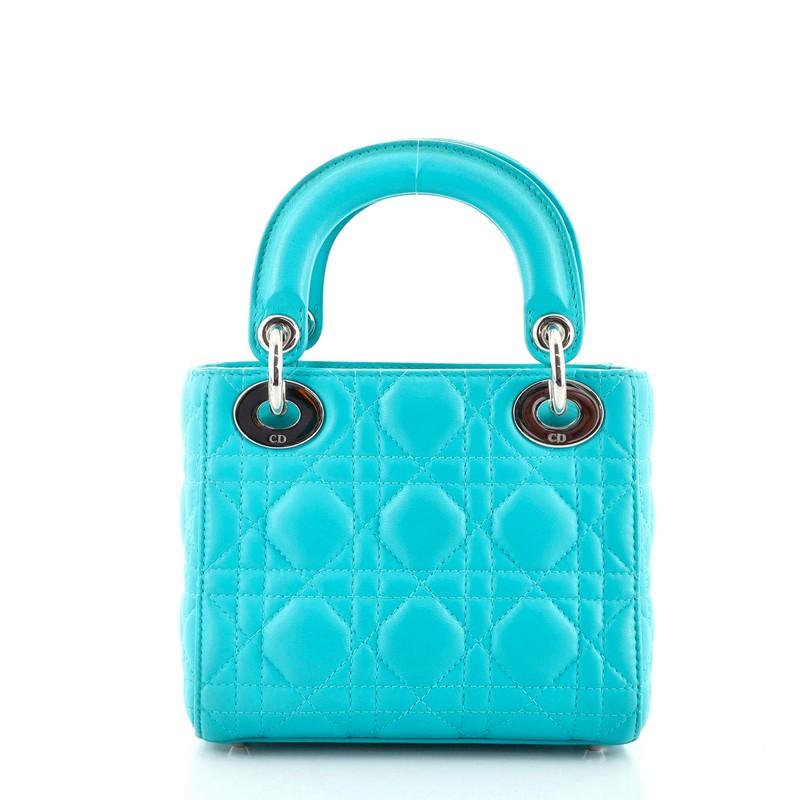 Blue Christian Dior Lady Dior Bag Cannage Quilt Lambskin Mini
