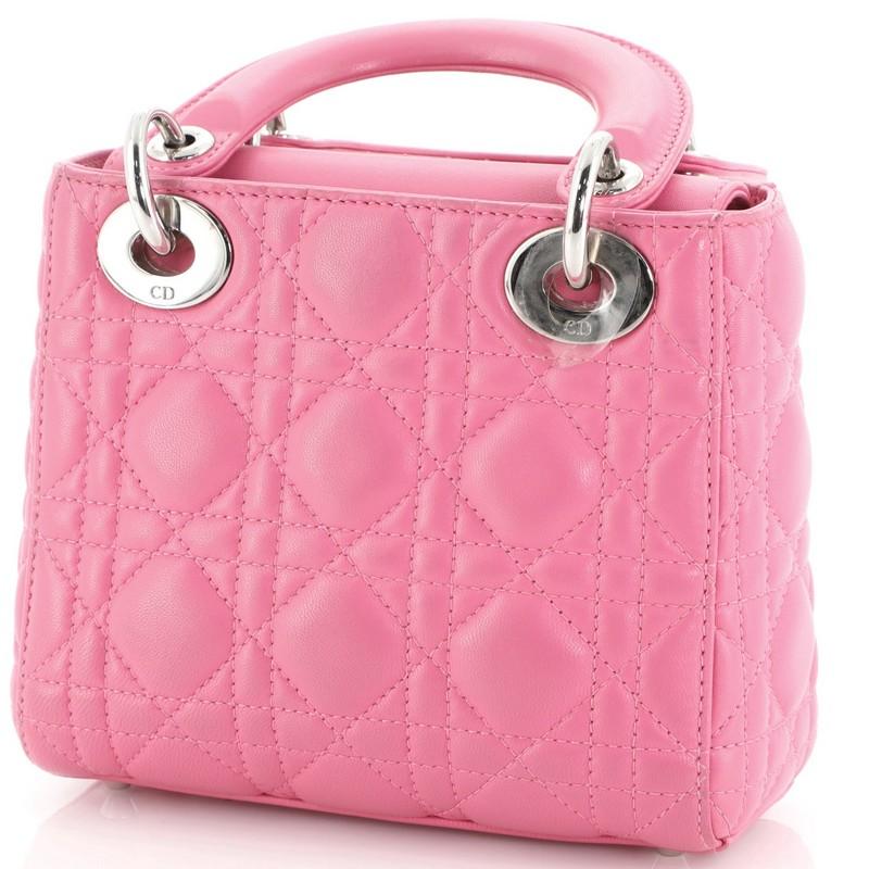 Pink Christian Dior Lady Dior Bag Cannage Quilt Lambskin Mini