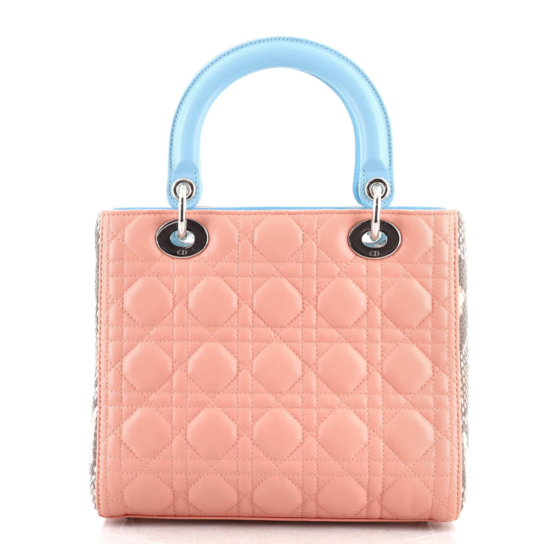 Beige Christian Dior Lady Dior Bag Cannage Quilt Lambskin with Python Medium