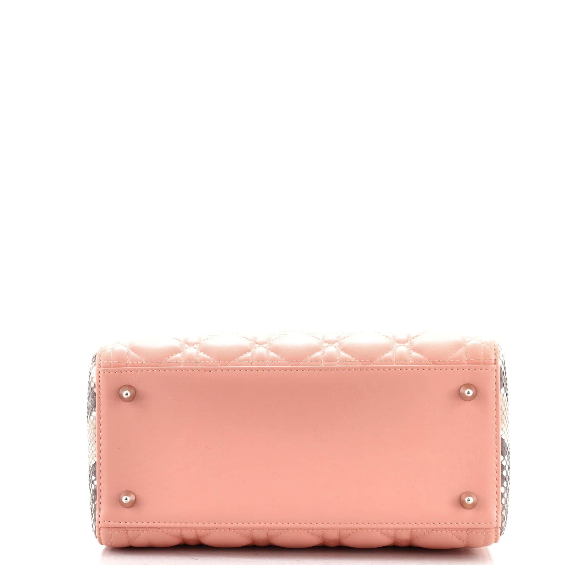 Christian Dior Lady Dior Bag Cannage Quilt Lambskin with Python Medium In Good Condition In NY, NY