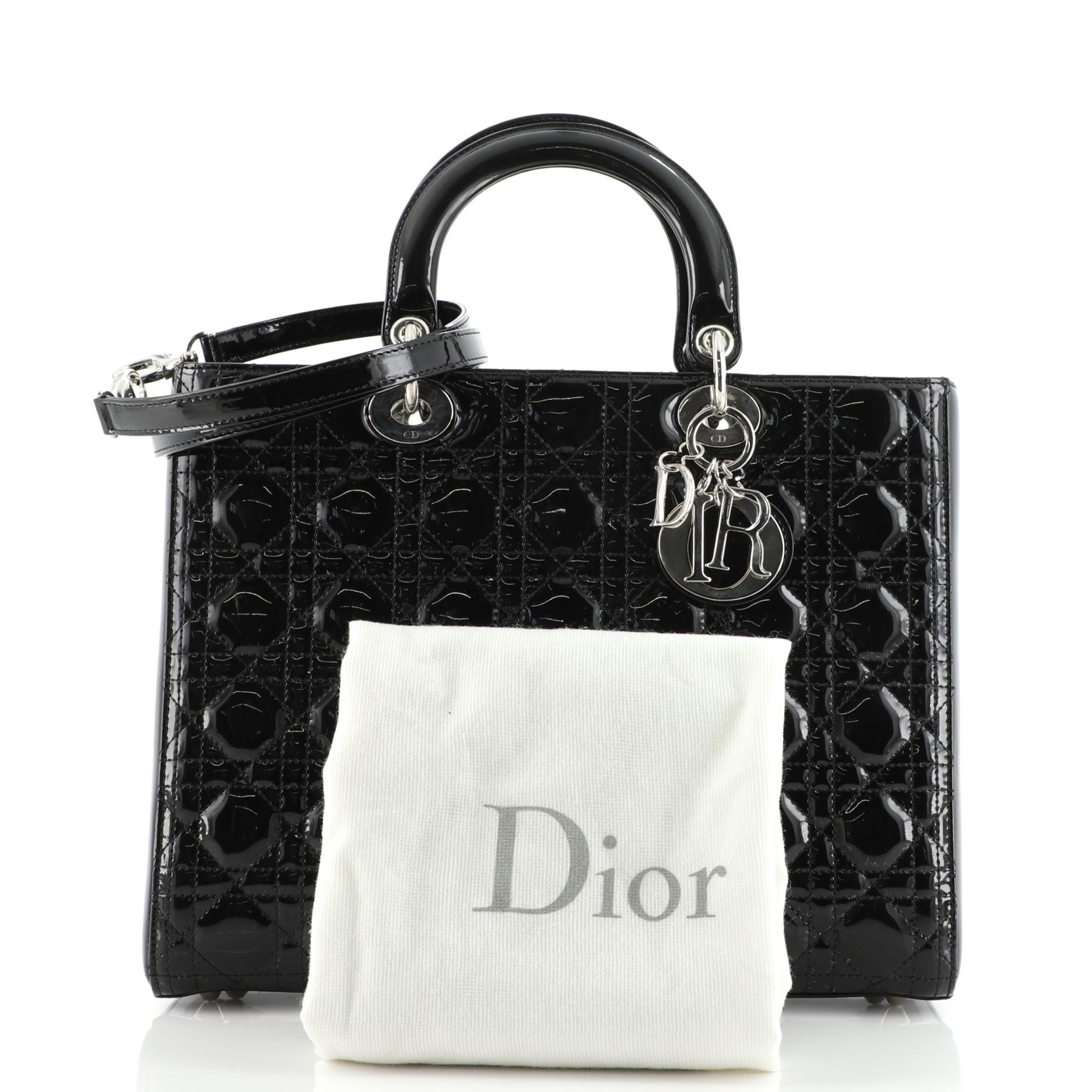 Christian Dior Lady Dior Bag Cannage Quilt Patent Large at 1stDibs