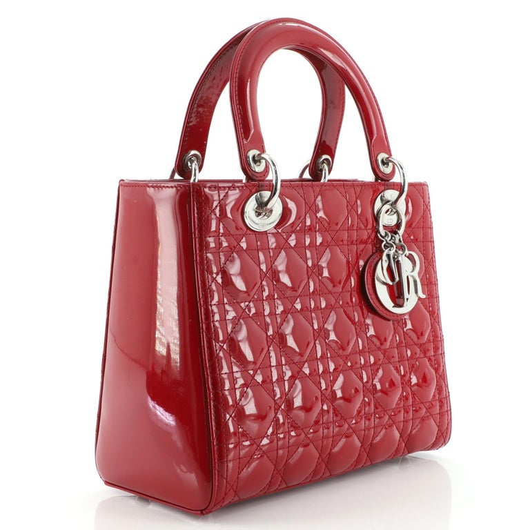 Christian Dior Lady Dior Bag Cannage Quilt Patent Medium at 1stDibs