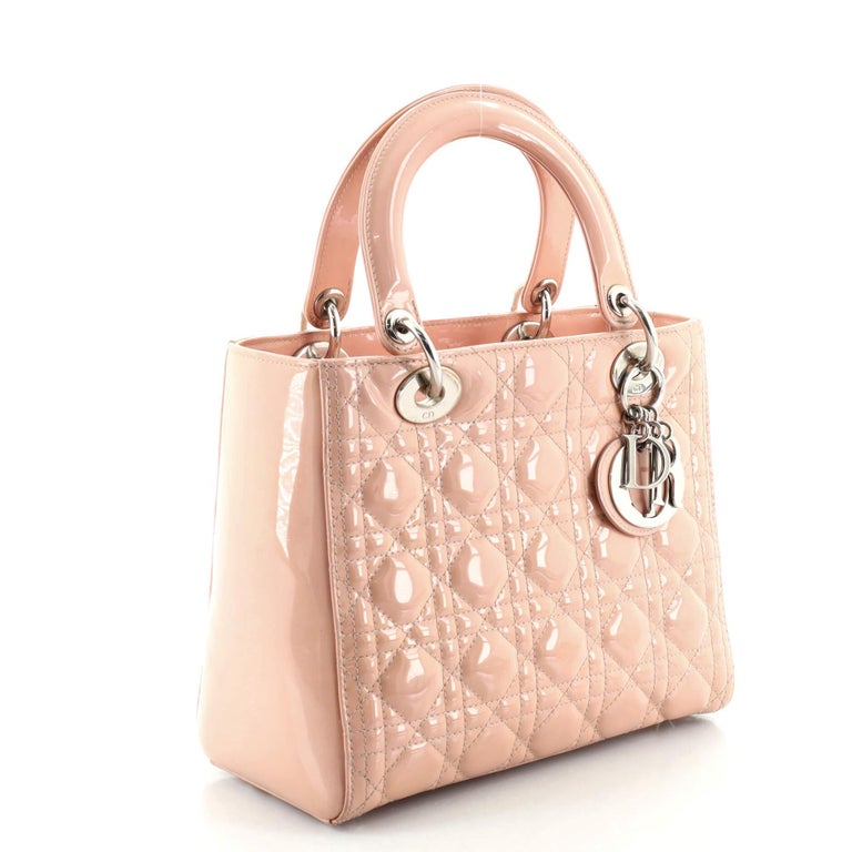Christian Dior Lady Dior Bag Cannage Quilt Patent Medium For Sale at 1stDibs
