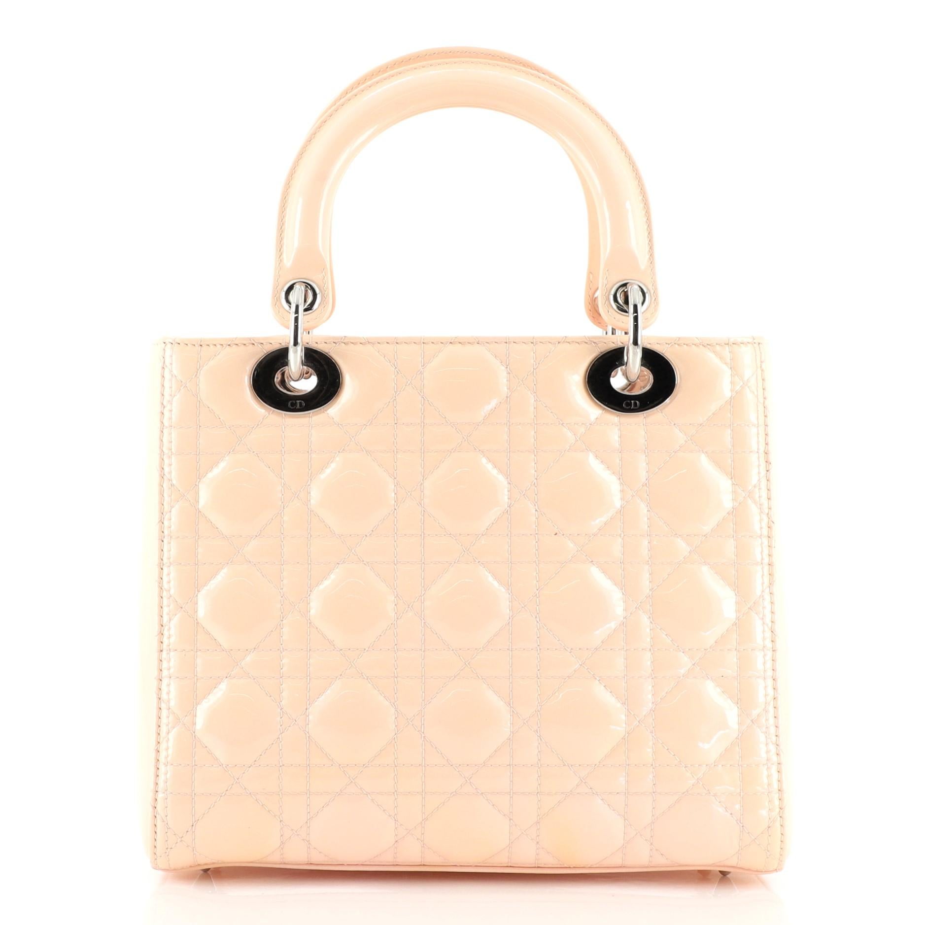 Christian Dior Bolso Lady Dior Cannage Acolchado Charol Mediano Blanco