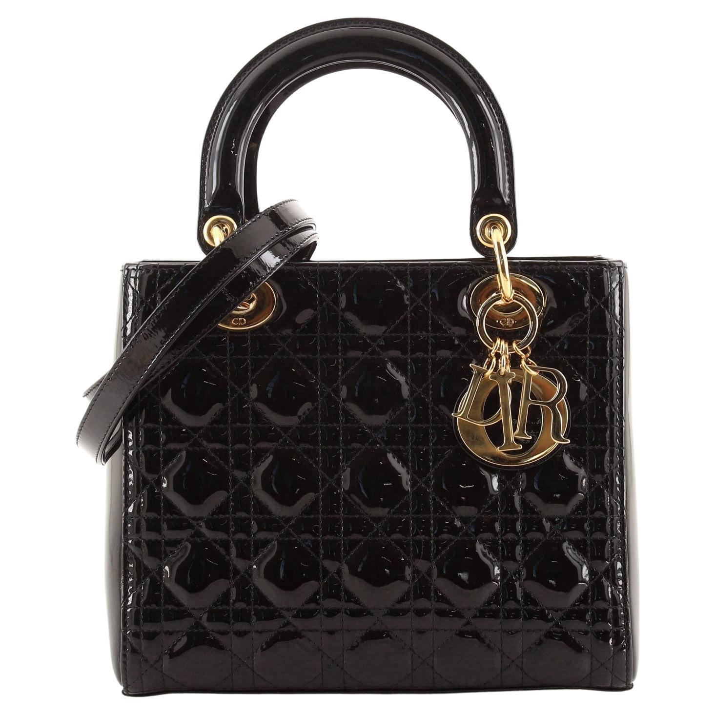 Christian Dior Lady Dior Handbag Ombre Cannage Quilt Patent Medium at