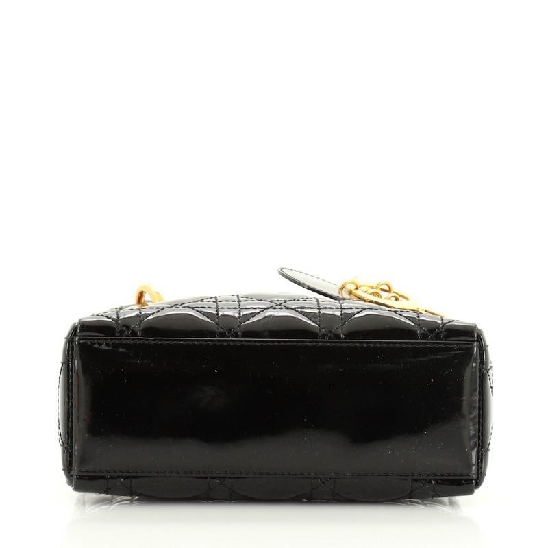 Black Christian Dior Lady Dior Bag Cannage Quilt Patent Mini