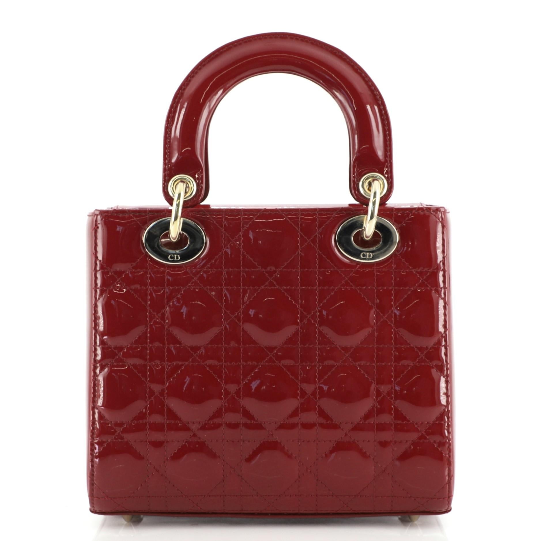 Brown Christian Dior Lady Dior Bag Cannage Quilt Patent Small