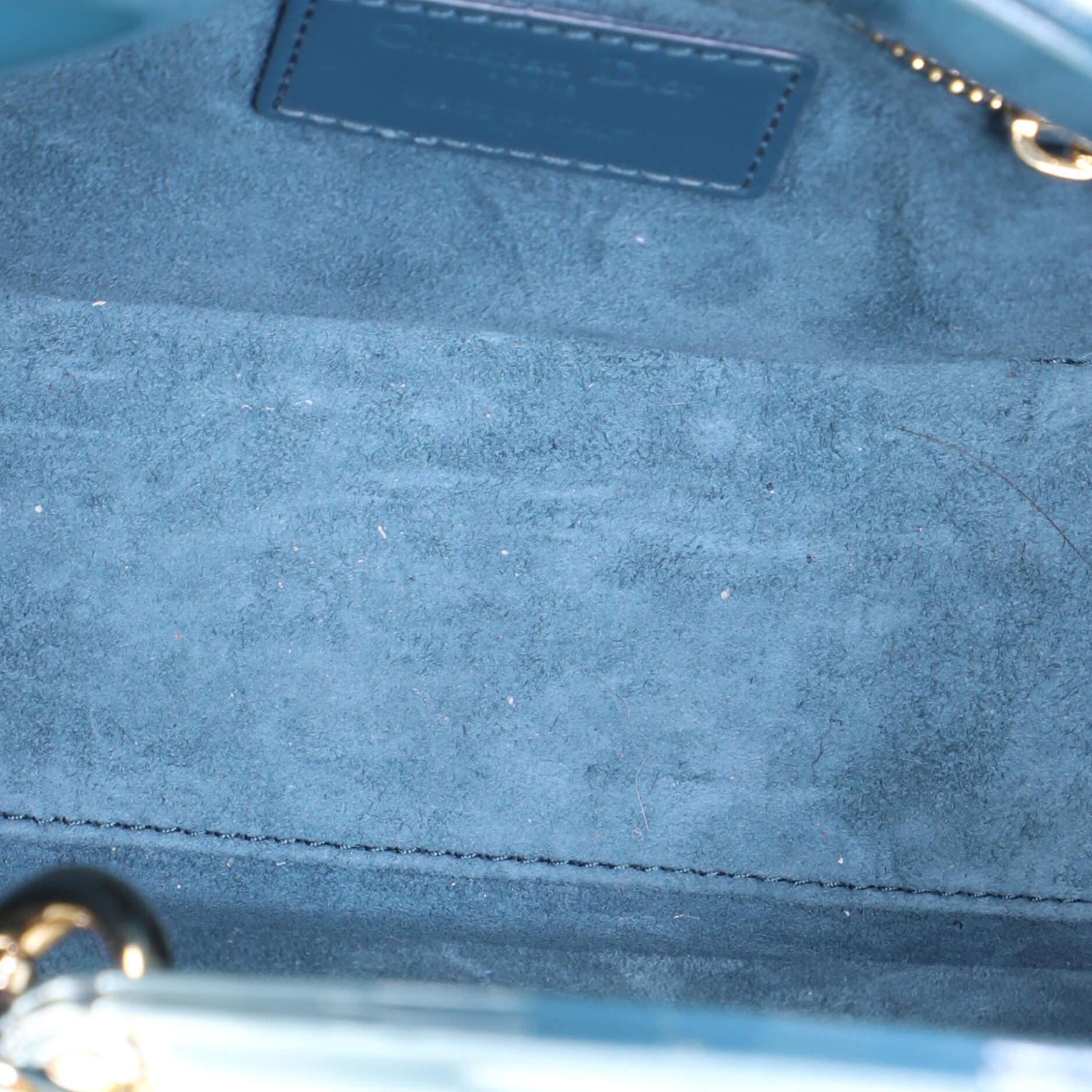 Blue Christian Dior Lady Dior Bag Cannage Quilt Patent Small