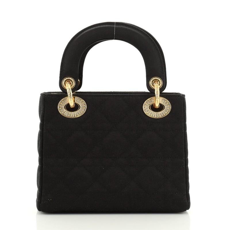 Black Christian Dior Lady Dior Bag Cannage Quilt Satin Mini