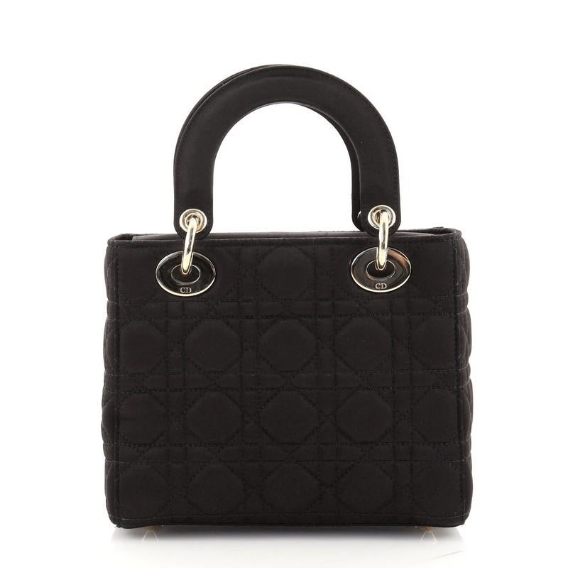 Christian Dior Lady Dior Tasche Cannage Quilt Satin mit Kristallanhängern Mini (Schwarz)