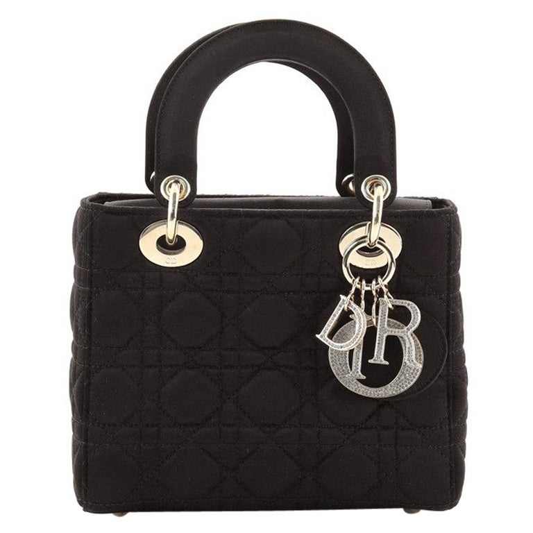 Christian Dior Lady Dior Tasche Cannage Quilt Satin mit Kristallanhängern Mini