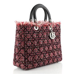 Christian Dior Lady Dior Bag Cannage Quilt Tweed with Leather Large