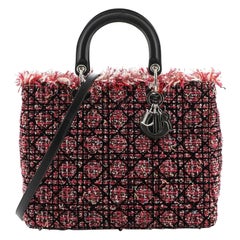 Christian Dior Lady Dior Bag Cannage Quilt Tweed with Leather Large