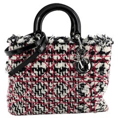 Christian Dior Lady Dior Bag Cannage Quilt Tweed with Patent Large