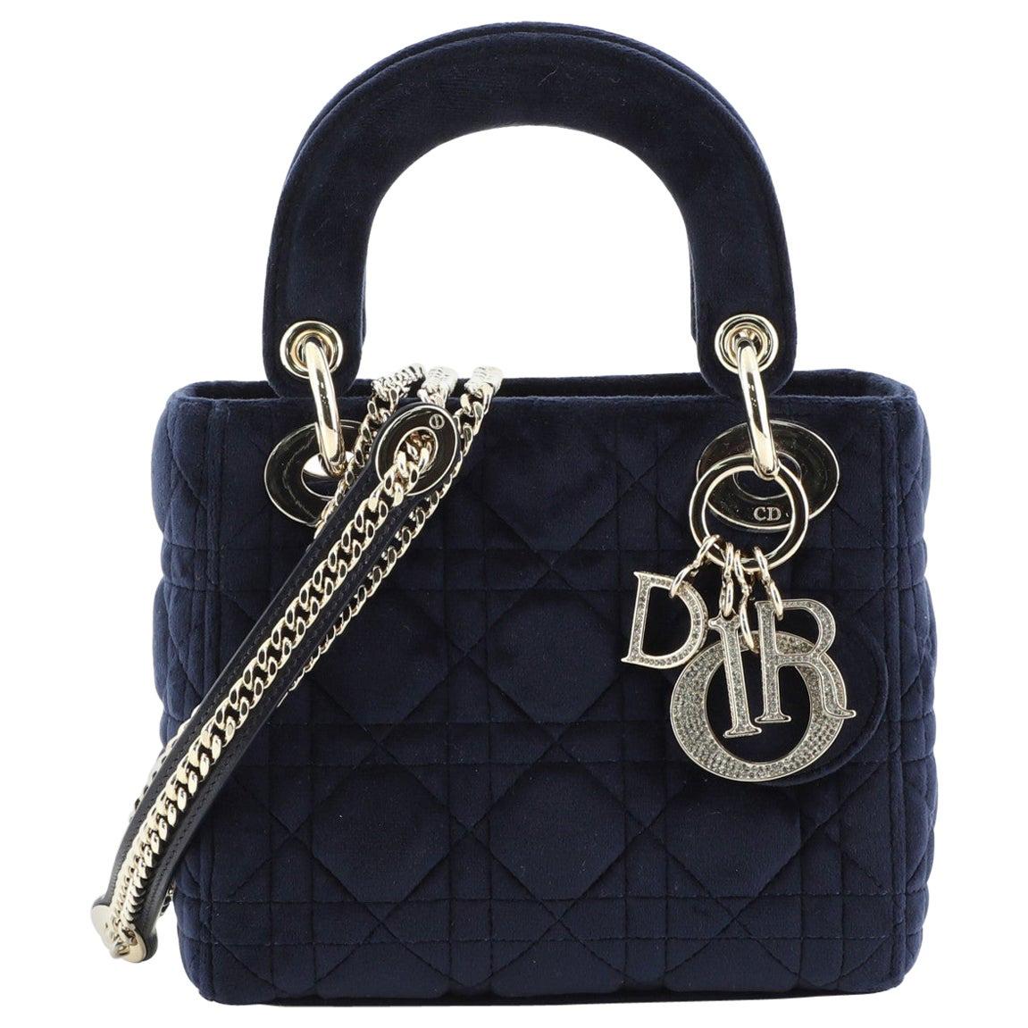 Christian Dior Lady Dior Chain Bag Cannage Quilt Velvet with Crystal Charms Mini