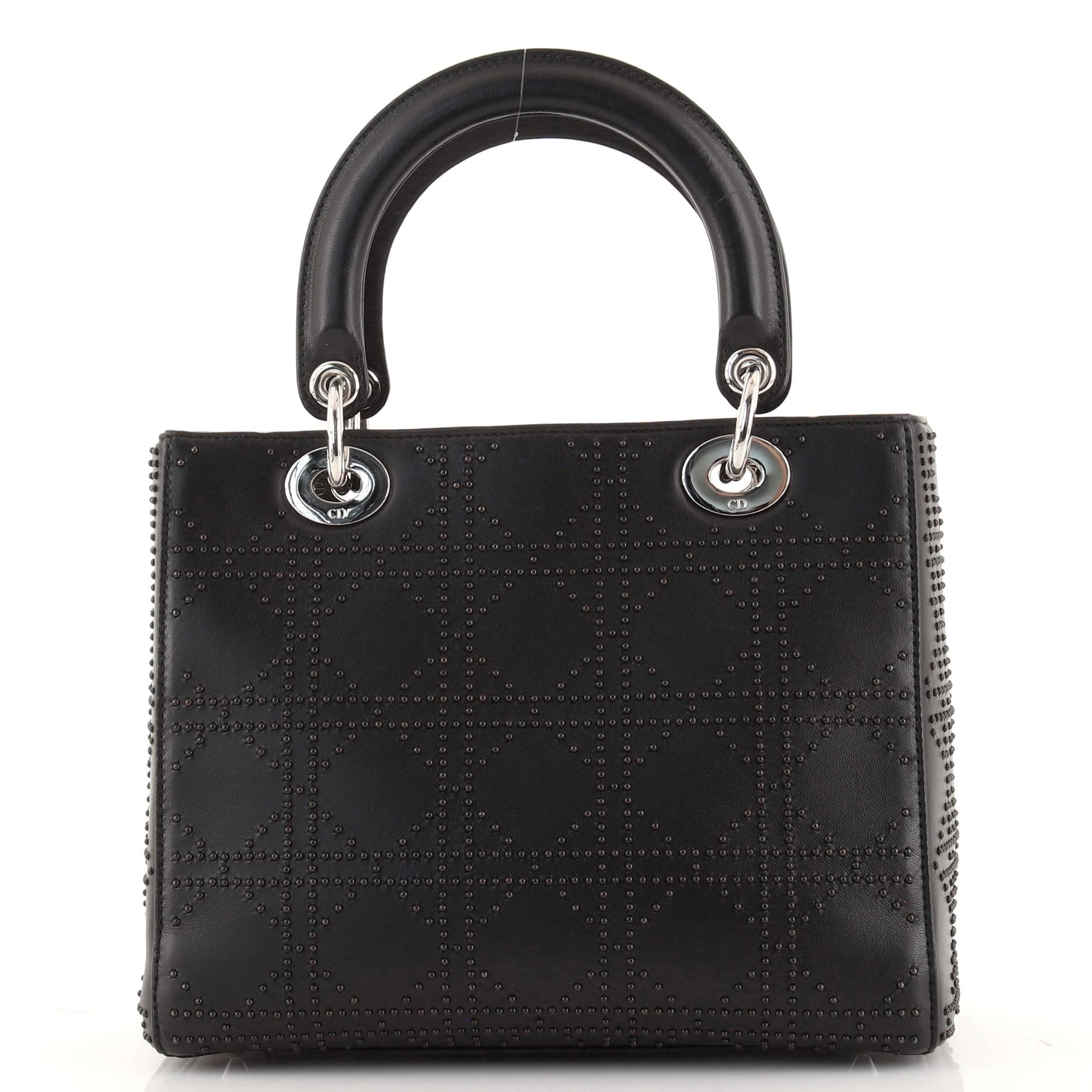 Black Christian Dior Lady Dior Bag Cannage Studded Lambskin Medium