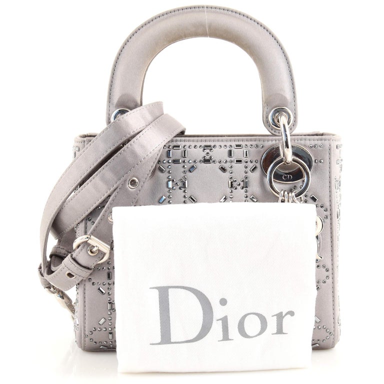 Dior Cream Cannage Quilted Satin Rhinestone Mini Lady Dior Tote Dior