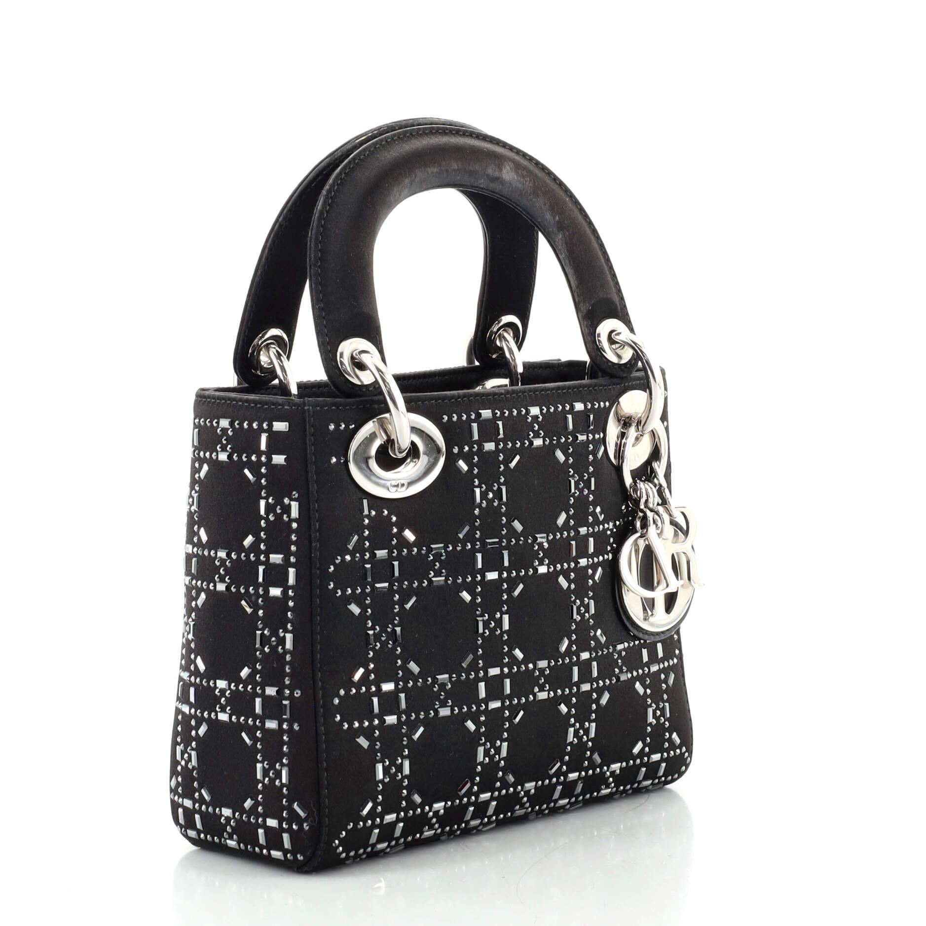 Christian Dior Lady Dior Tasche Crystal verschönert Cannage gesteppt Satin Mini (Schwarz)