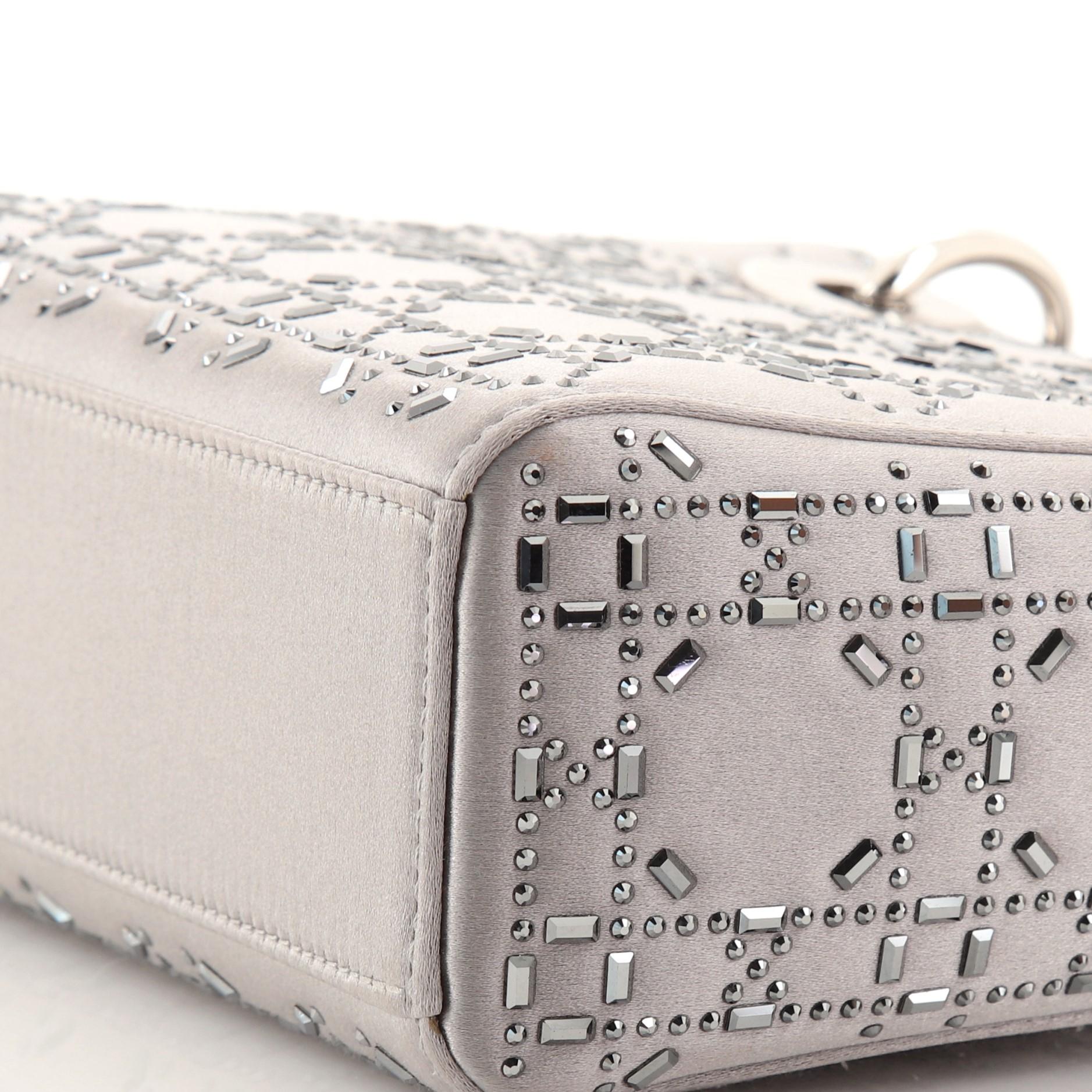 Gray Christian Dior Lady Dior Bag Crystal Embellished Cannage Quilt Satin Mini