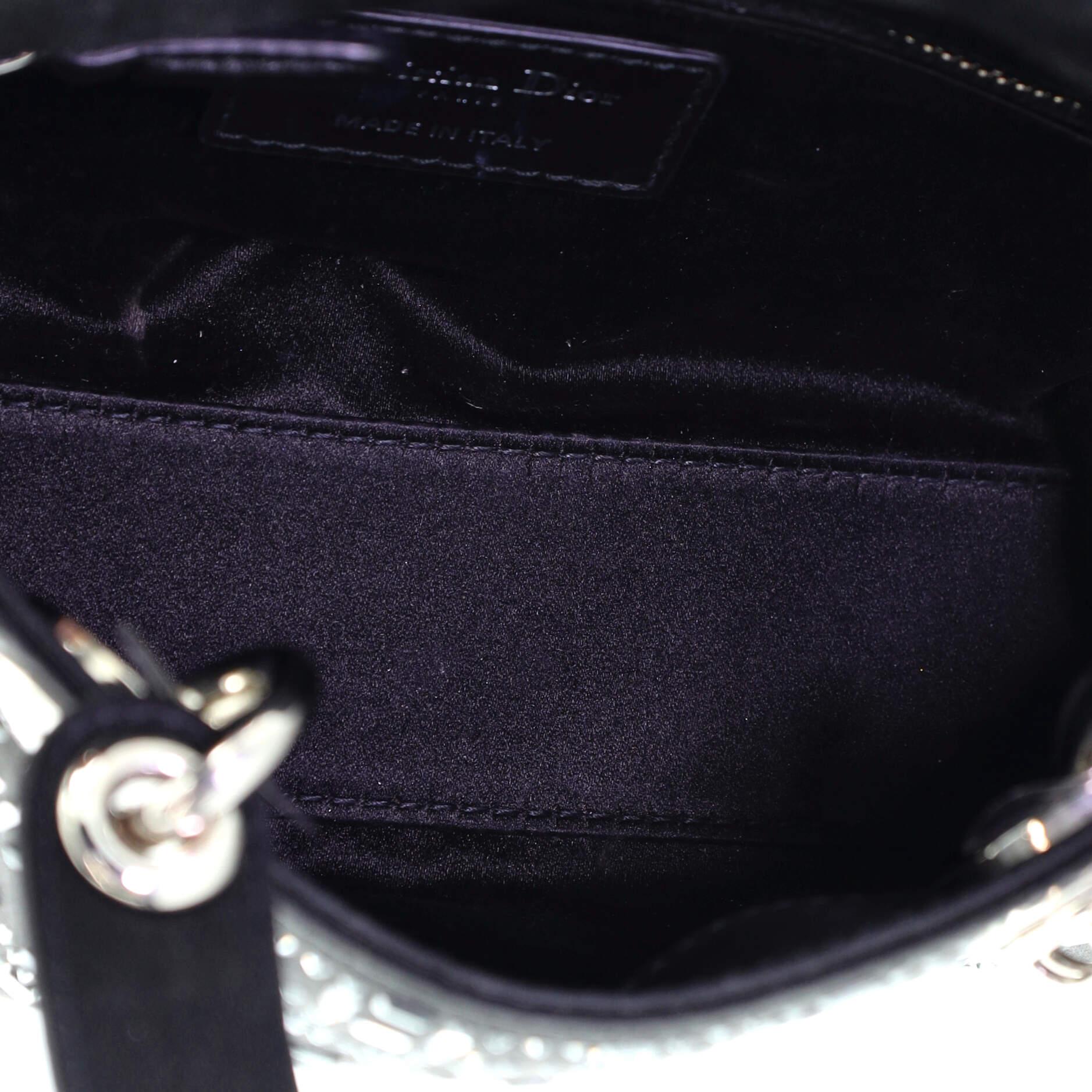 Black Christian Dior Lady Dior Bag Crystal Embellished Cannage Quilt Satin Mini
