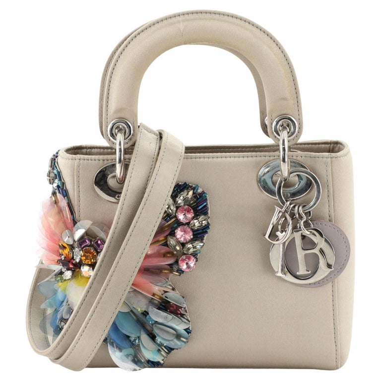 Christian Dior Lady Dior Bag Embellished Satin Mini For Sale at 1stDibs