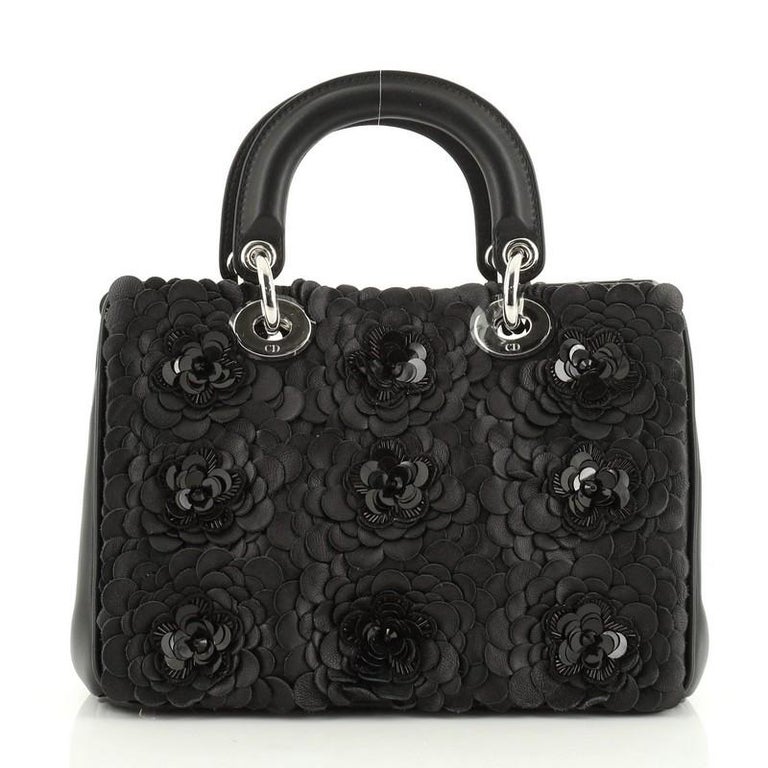 Authentic Christian Dior Lady Dior Bag Flower Embellished Leather Mini