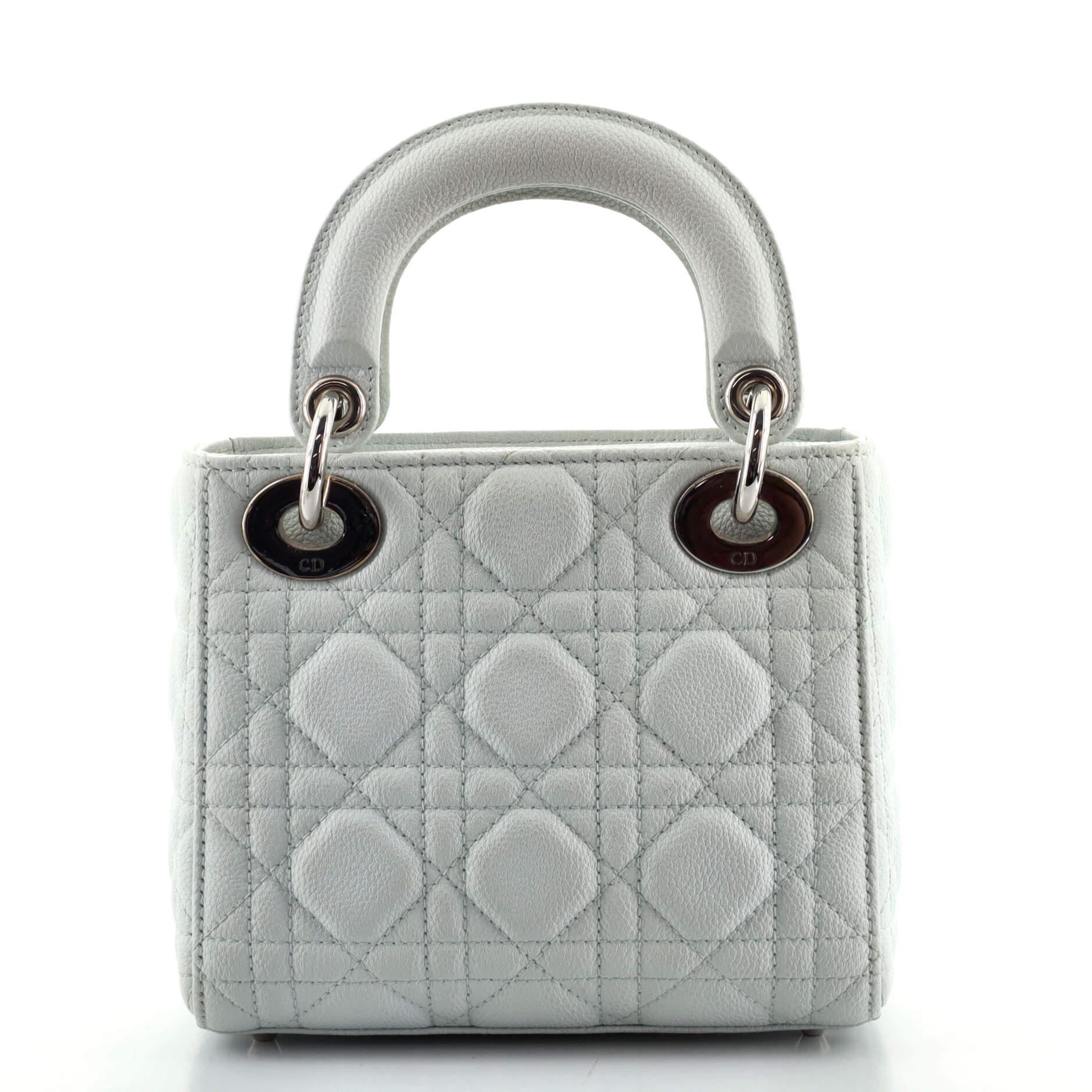 Christian Dior Lady Dior Tasche Genarbtes Kalbsleder Mini (Grau)
