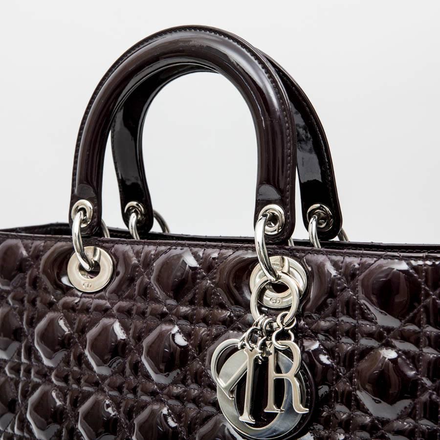 Black CHRISTIAN DIOR 'Lady Dior' Bag in Plum Patent Leather