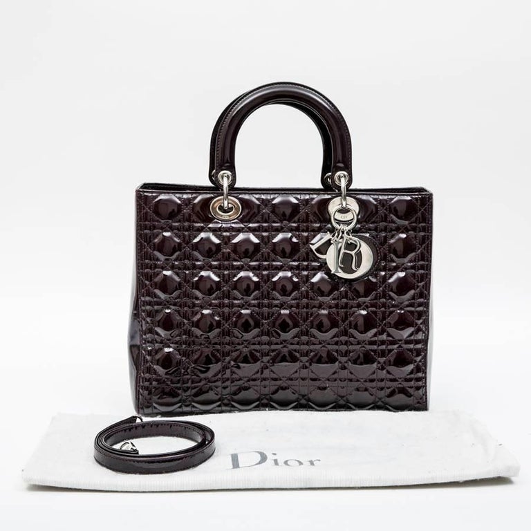 CHRISTIAN DIOR 'Lady Dior' Bag in Plum Patent Leather For Sale at