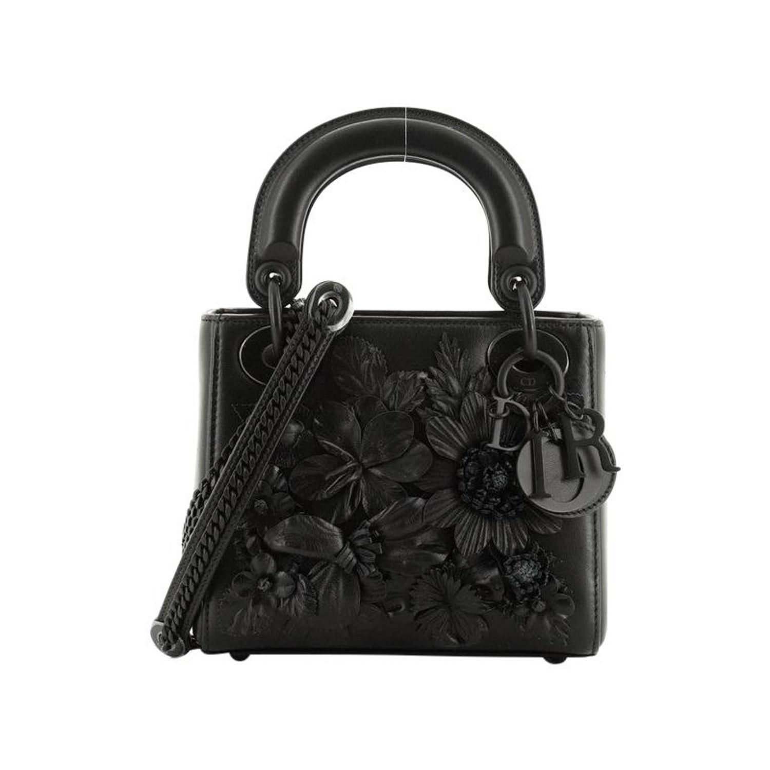 Christian Dior Lady Dior Bag Leather with Floral Applique Mini at 1stDibs