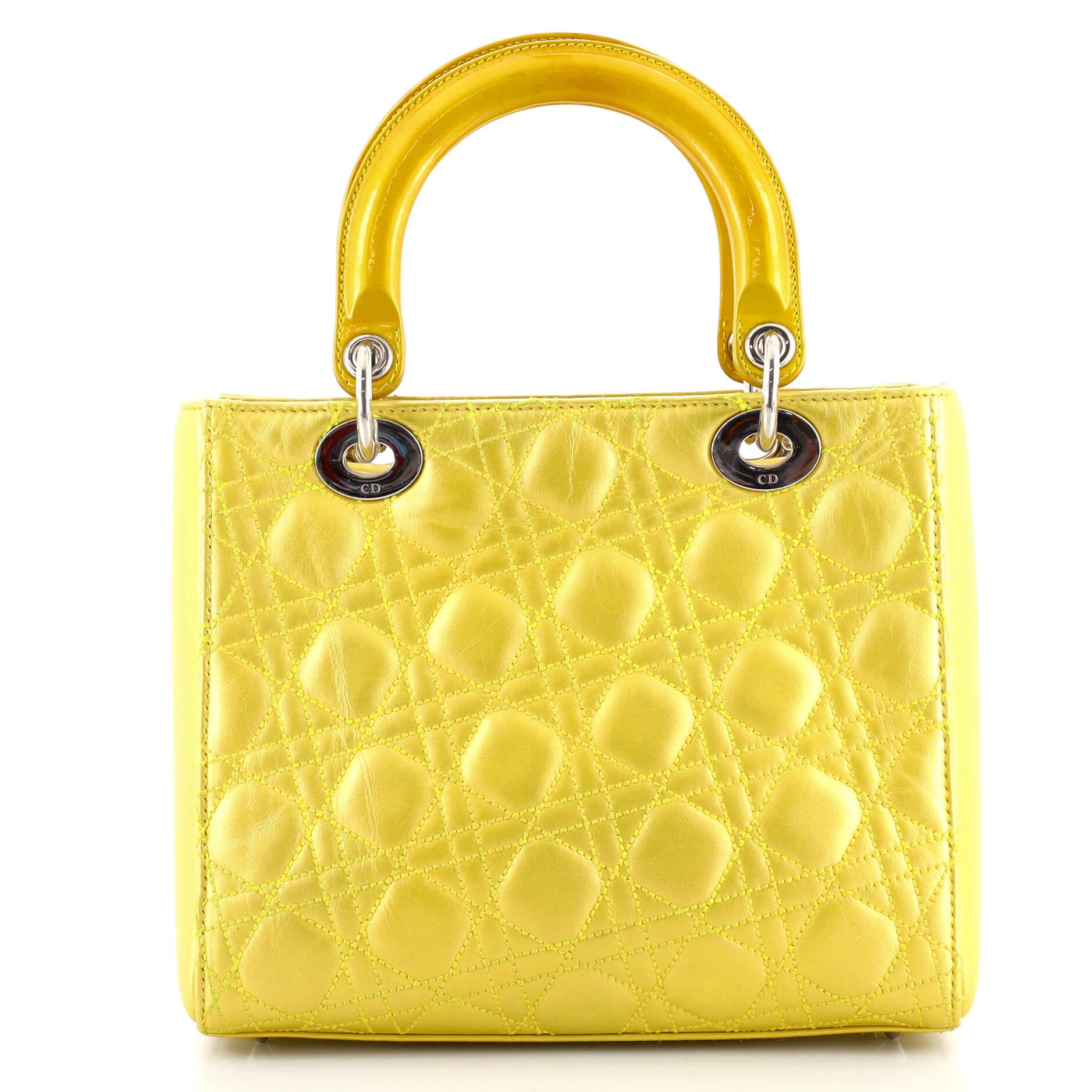 Yellow Christian Dior Lady Dior Bag Metallic Cannage Quilt Lambskin Medium