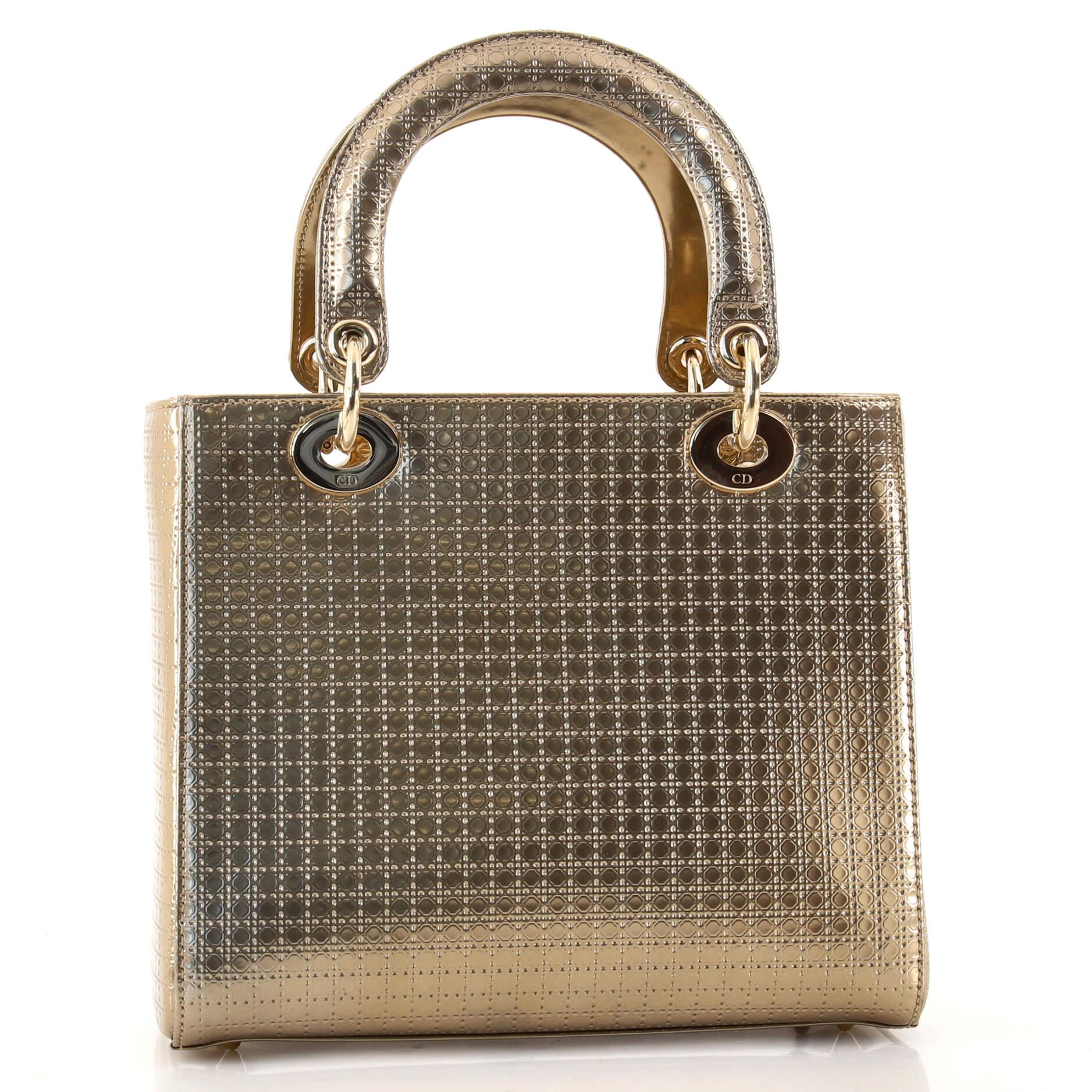 Christian Dior Lady Dior Bag Micro Cannage Metallic Calfskin Medium In Good Condition In NY, NY