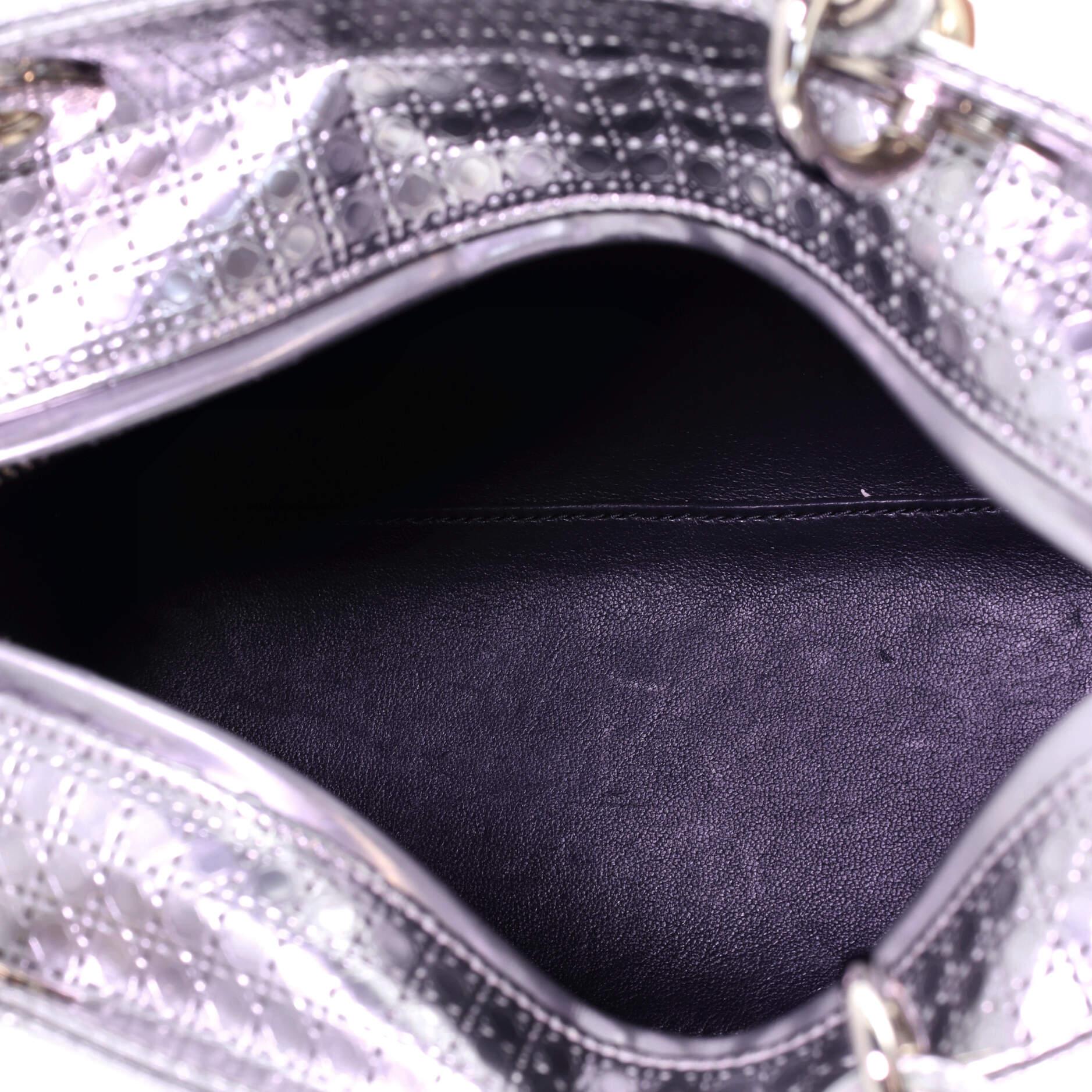 Gray Christian Dior Lady Dior Bag Micro Cannage Metallic Calfskin Medium