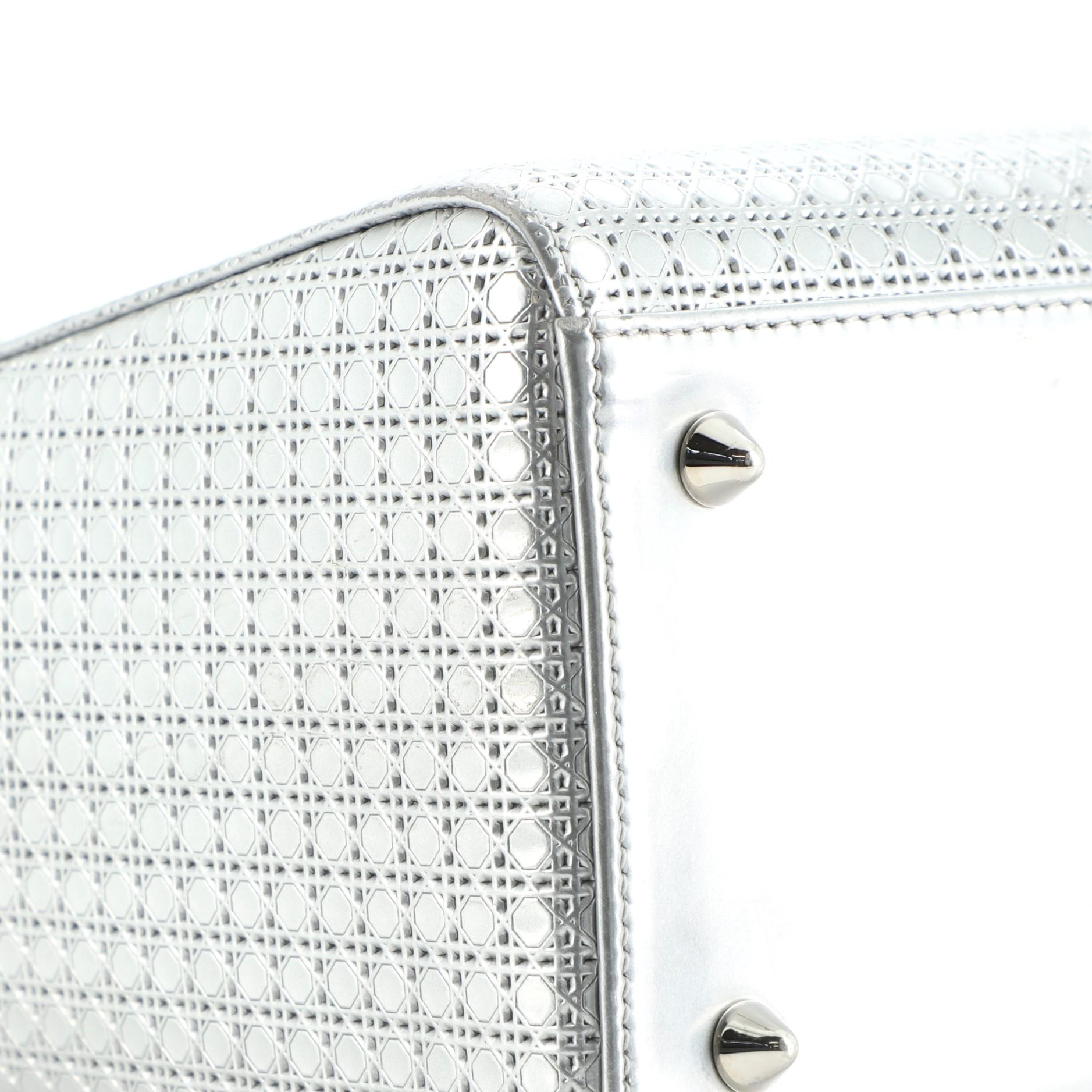 Christian Dior Lady Dior Bag Micro Cannage Metallic Calfskin Medium In Fair Condition In NY, NY